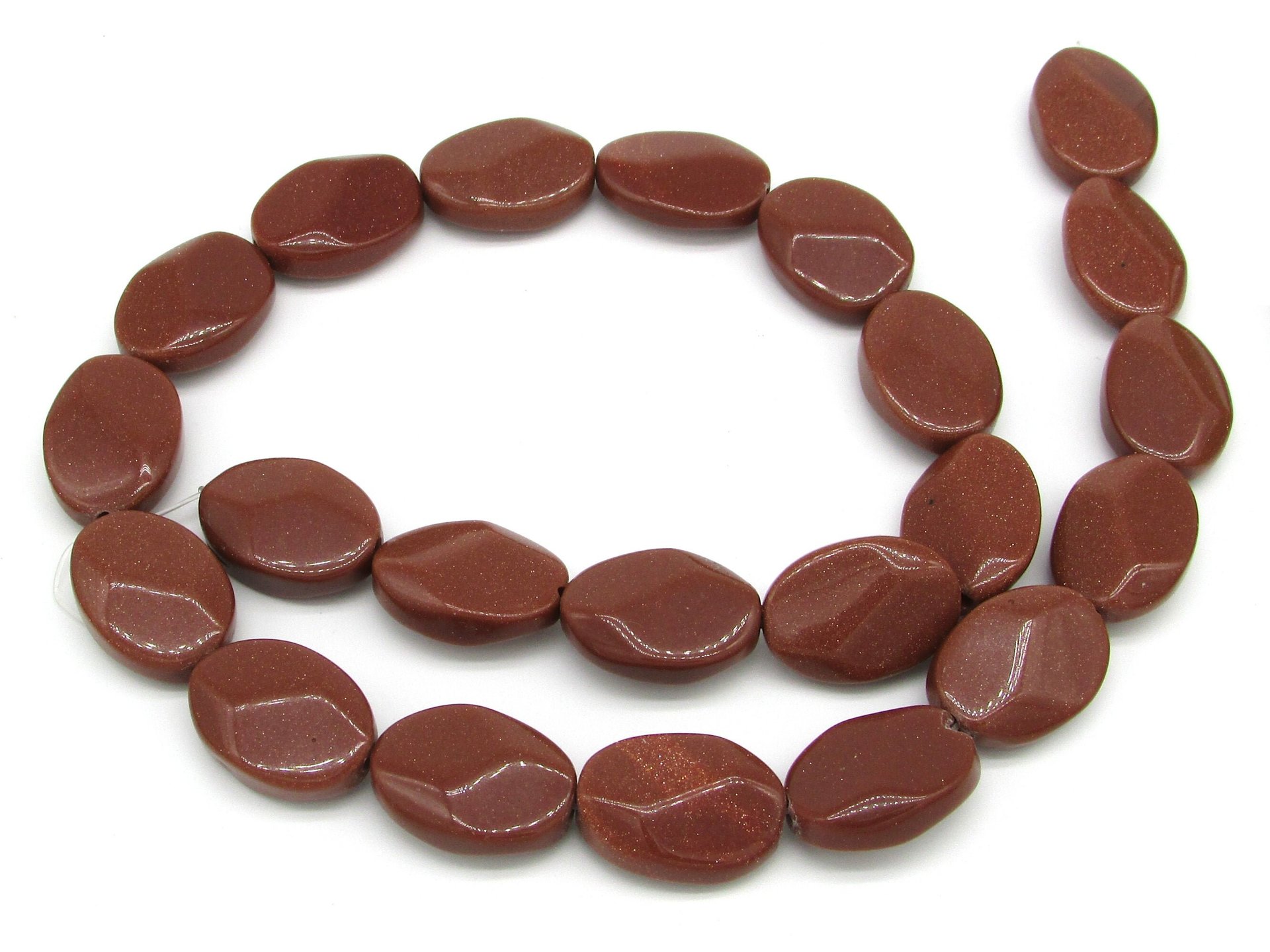 18mm Flat Oval Beads, Faceted Goldstone