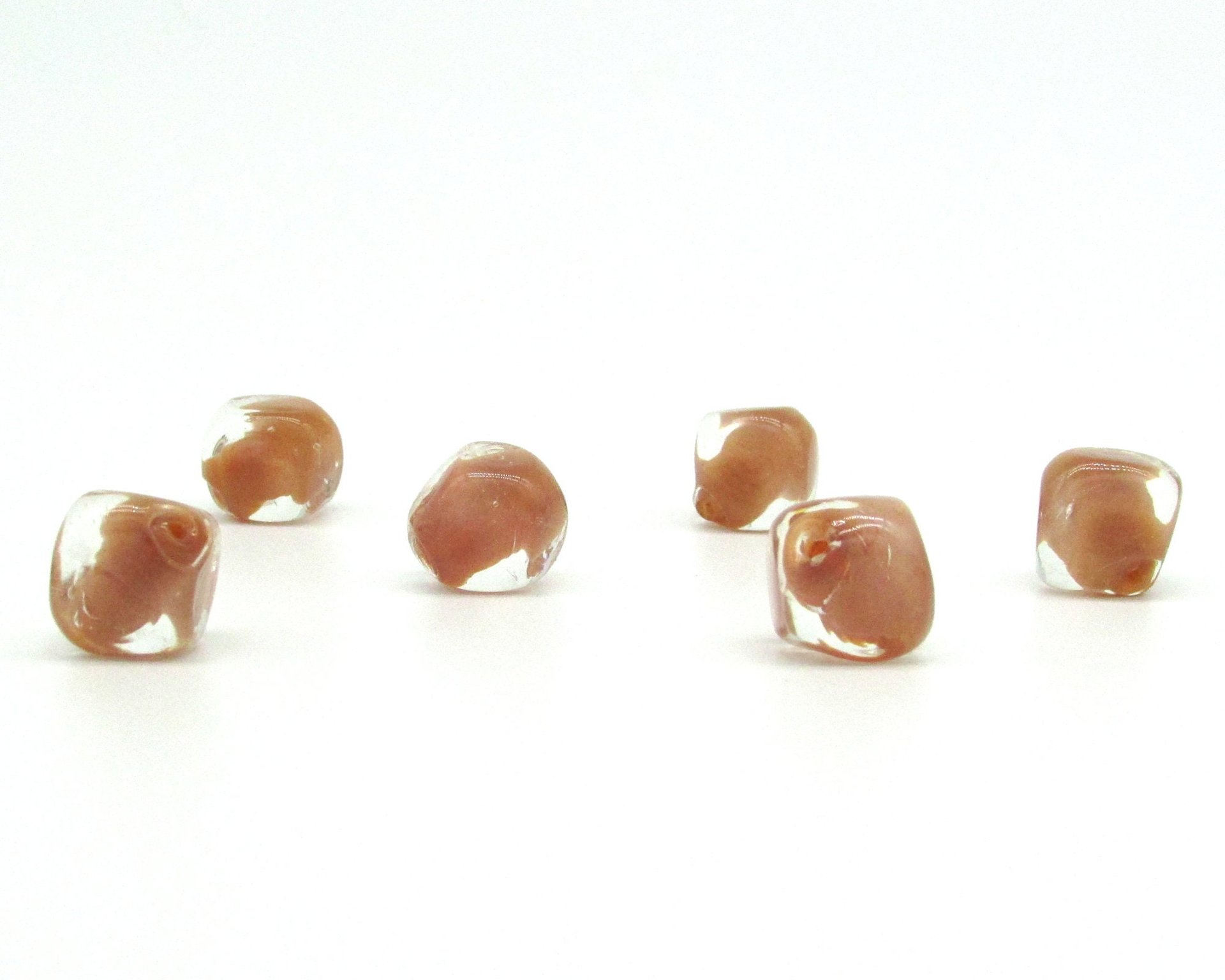 15mm Brown Glass Cube Beads, Vintage Lampwork Nuggets