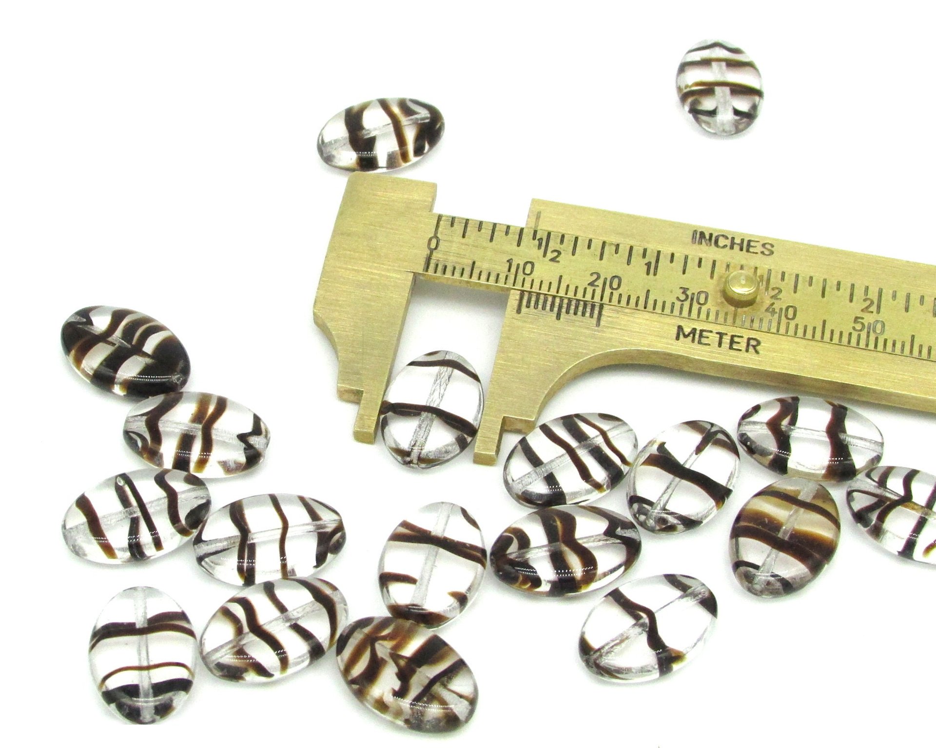 Clear and Brown Tortoise Flat Oval Beads