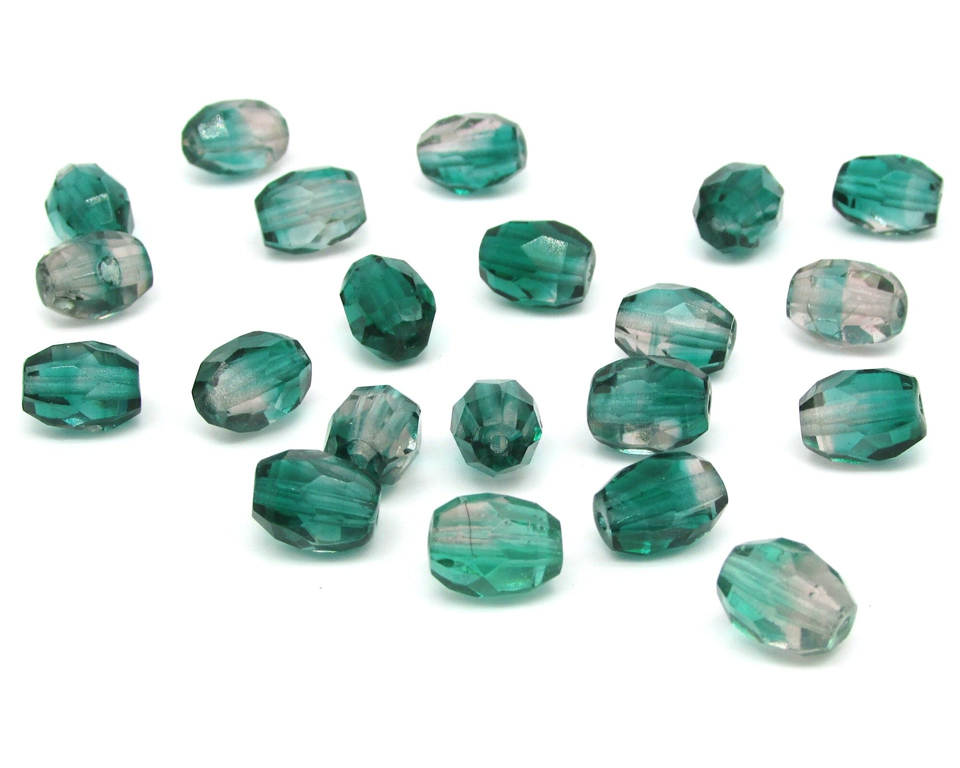 10x8mm Faceted Oval Beads, Two-Tone Green and Purple Czech Glass Barrels