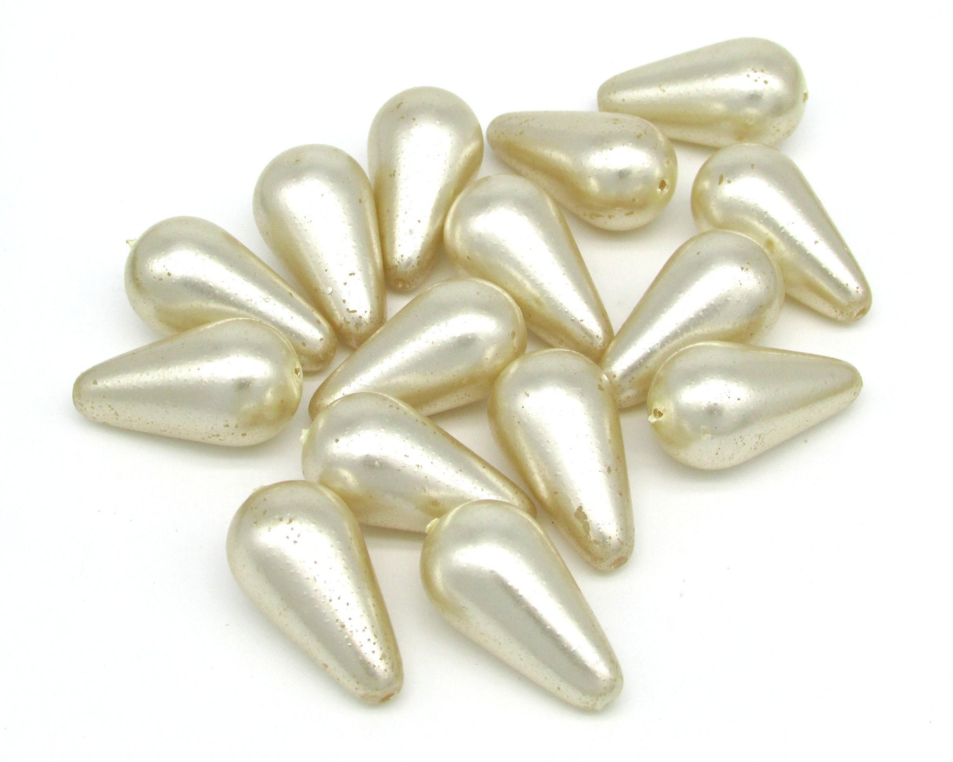 24x13mm Large Teardrops, Opaque Champagne Focal Beads, Czech Glass Pearls (9)