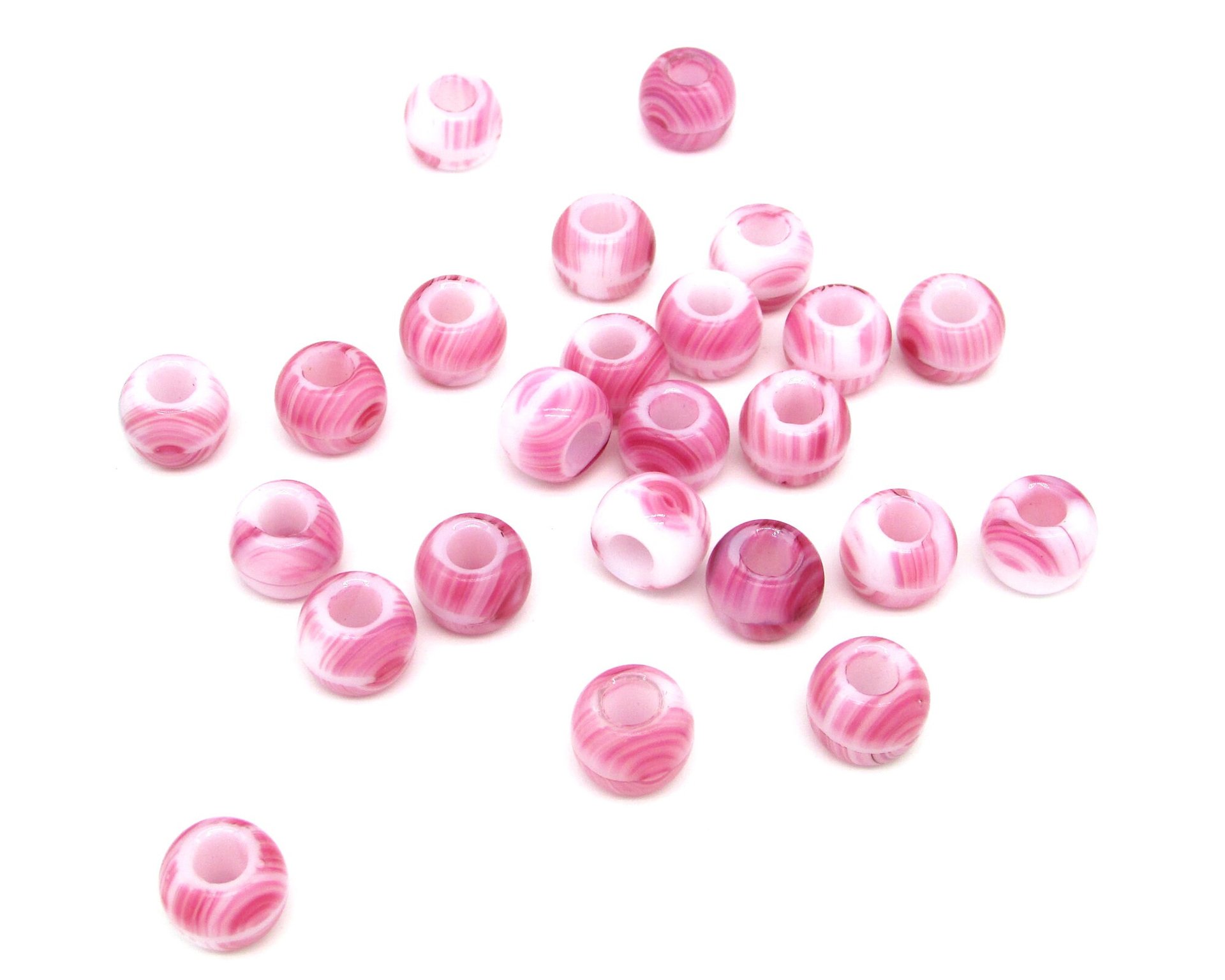 9.5x12mm Pink and White Glass Beads