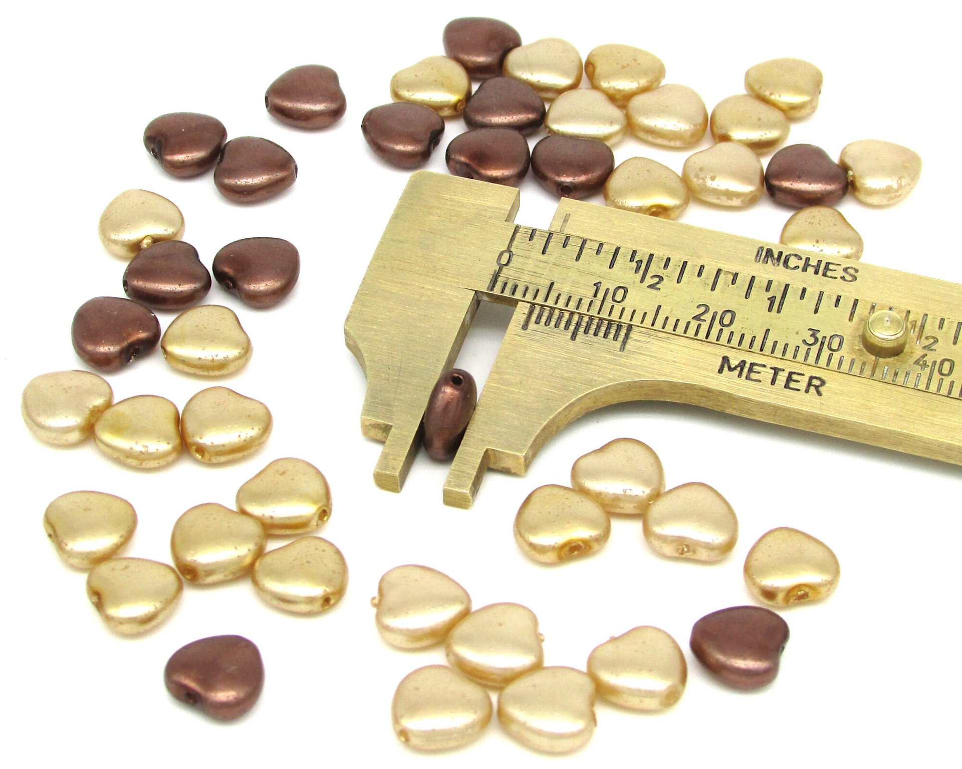 8mm Heart Beads, Opaque Pearlized Czech Glass Spacers
