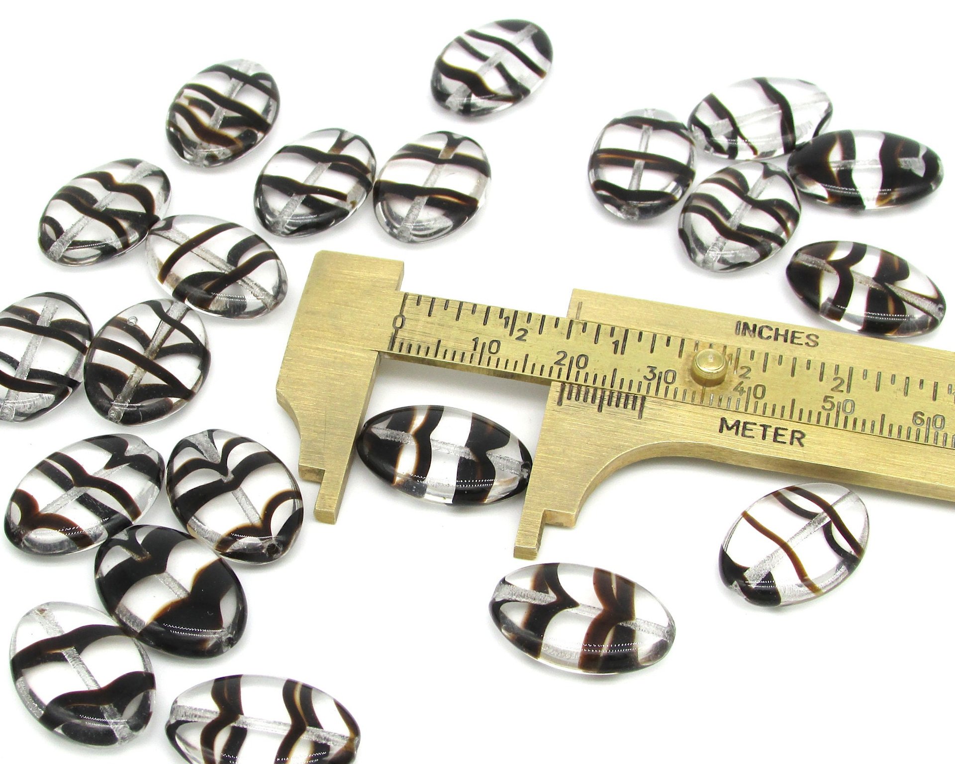 Clear and Brown Tortoise Flat Oval Beads