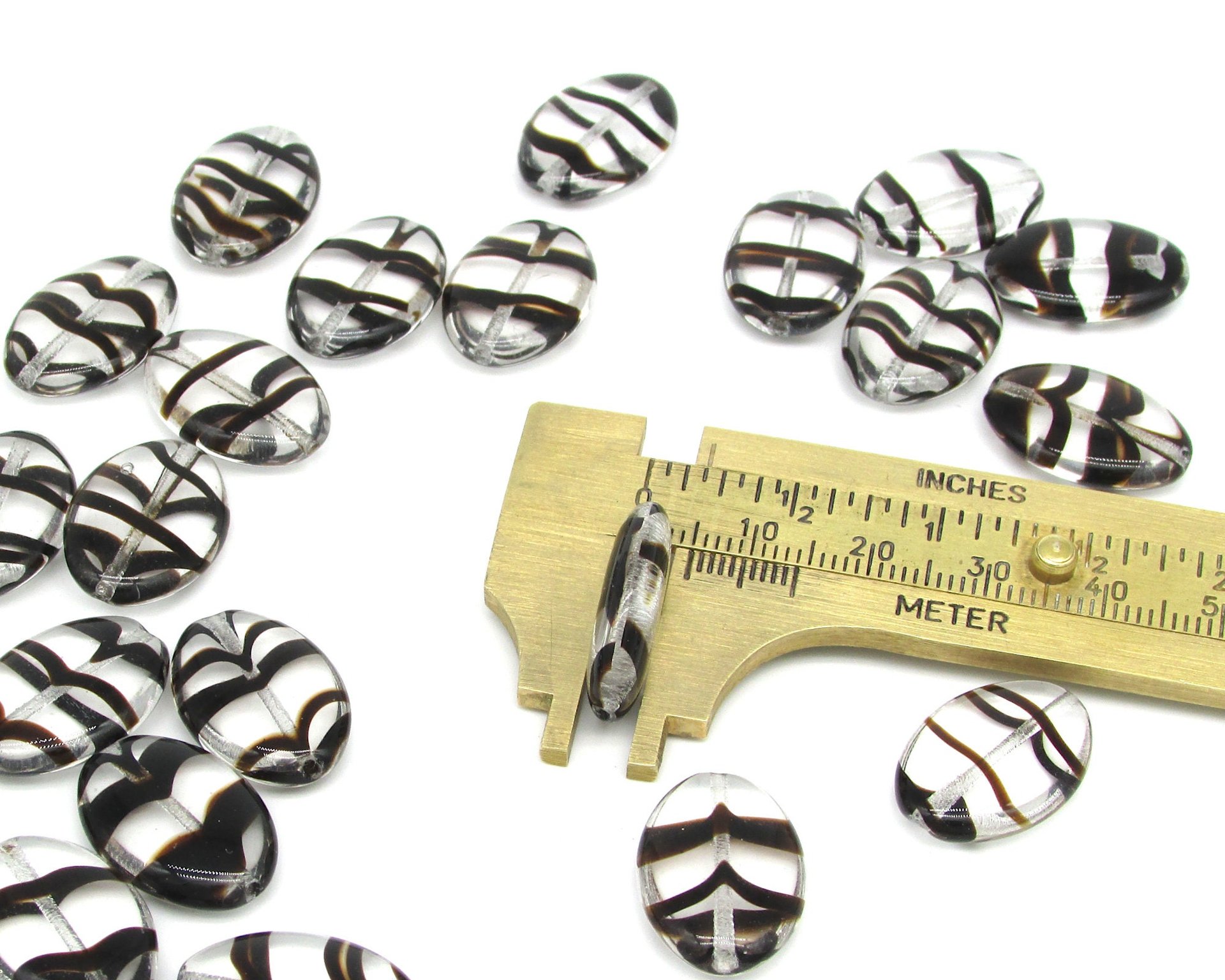 Clear and Brown Tortoise Flat Oval Beads