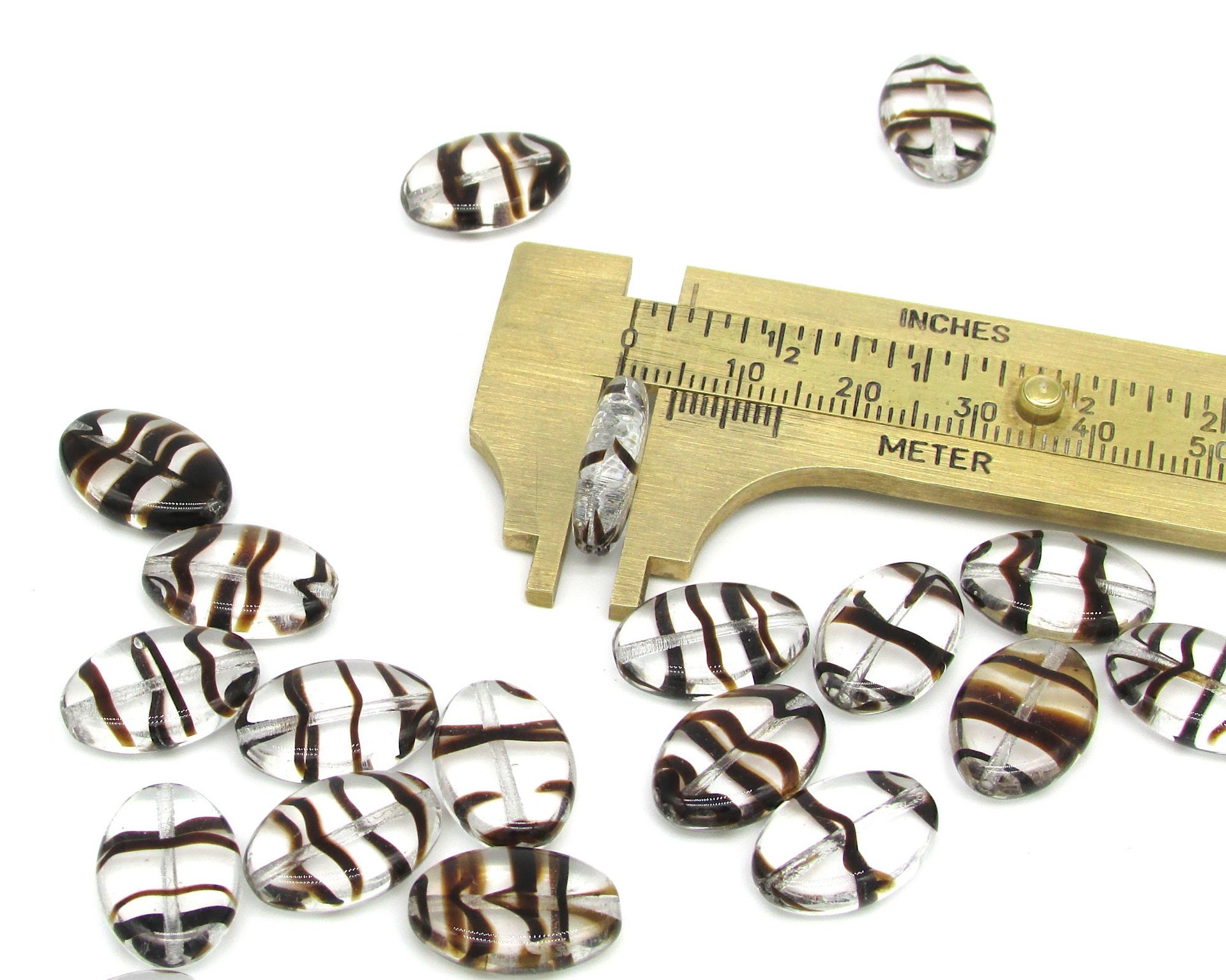 Clear and Brown Tortoise Flat Oval Beads