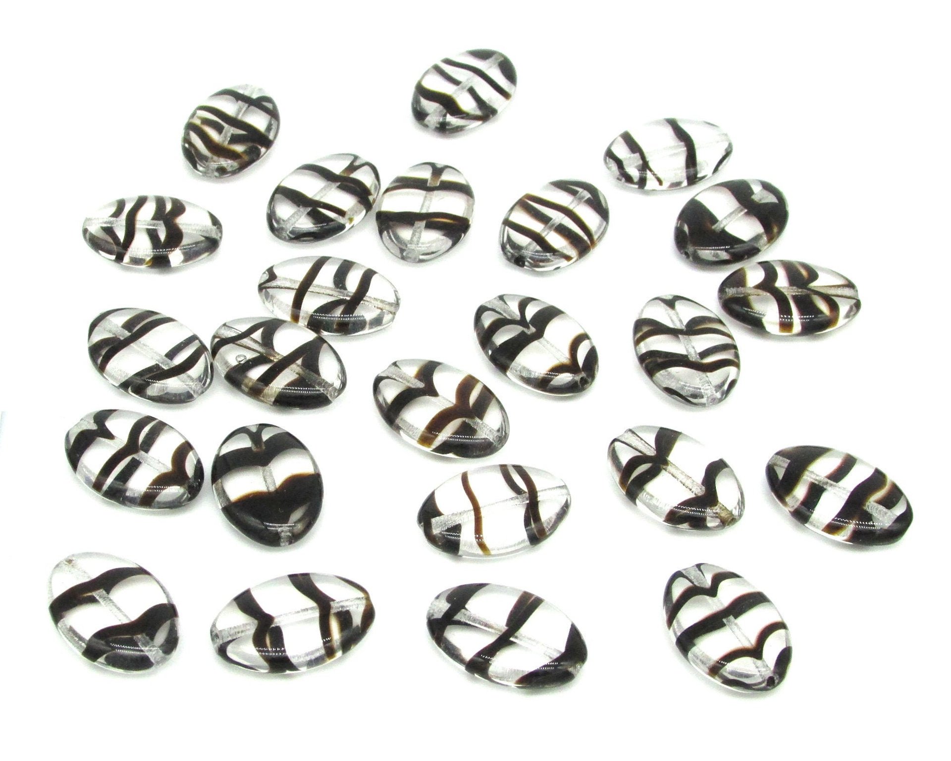 Clear and Brown Tortoise Flat Oval Beads