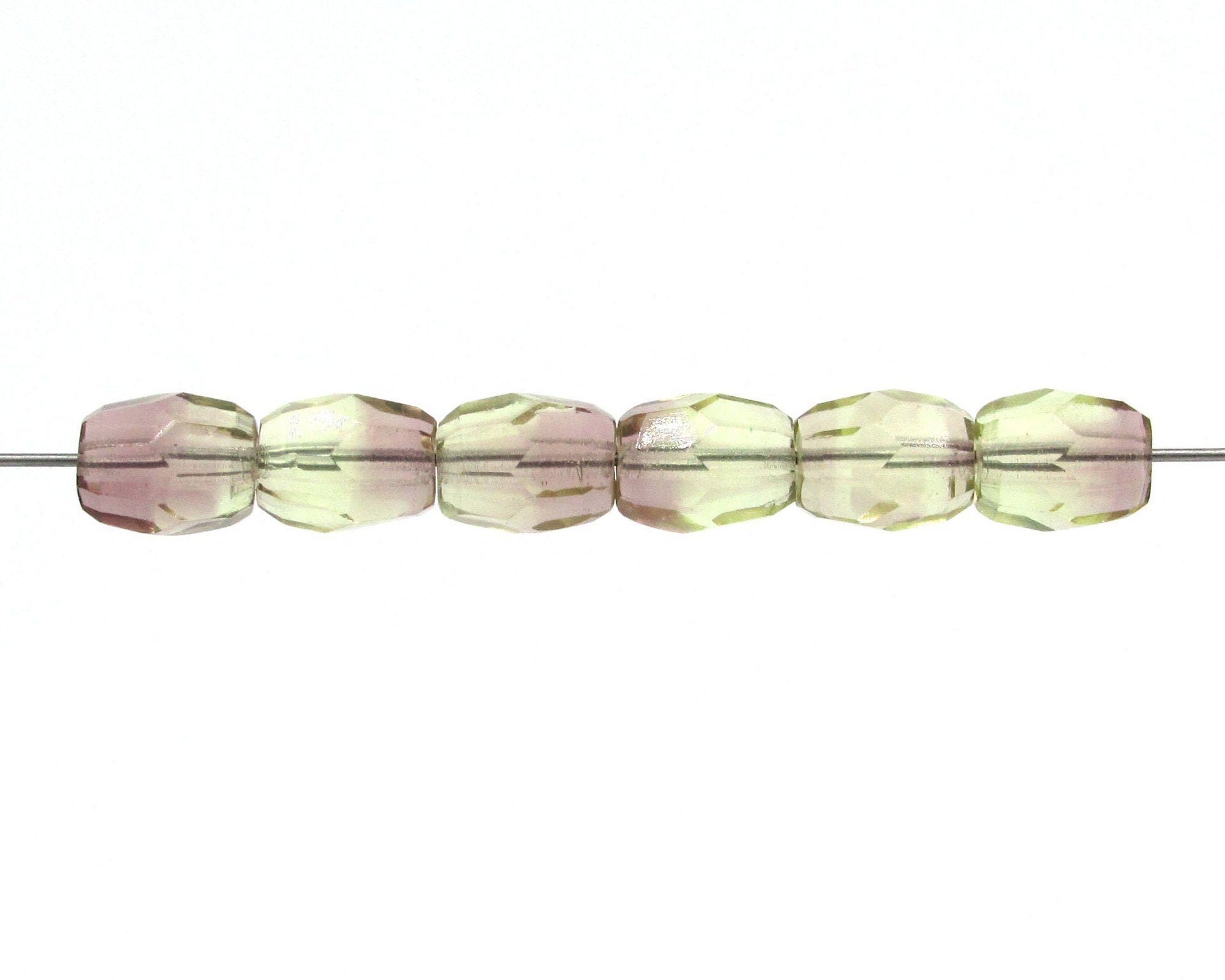 10x8mm Faceted Oval Beads, 2-Tone Amethyst & Olivine Czech Glass Barrels