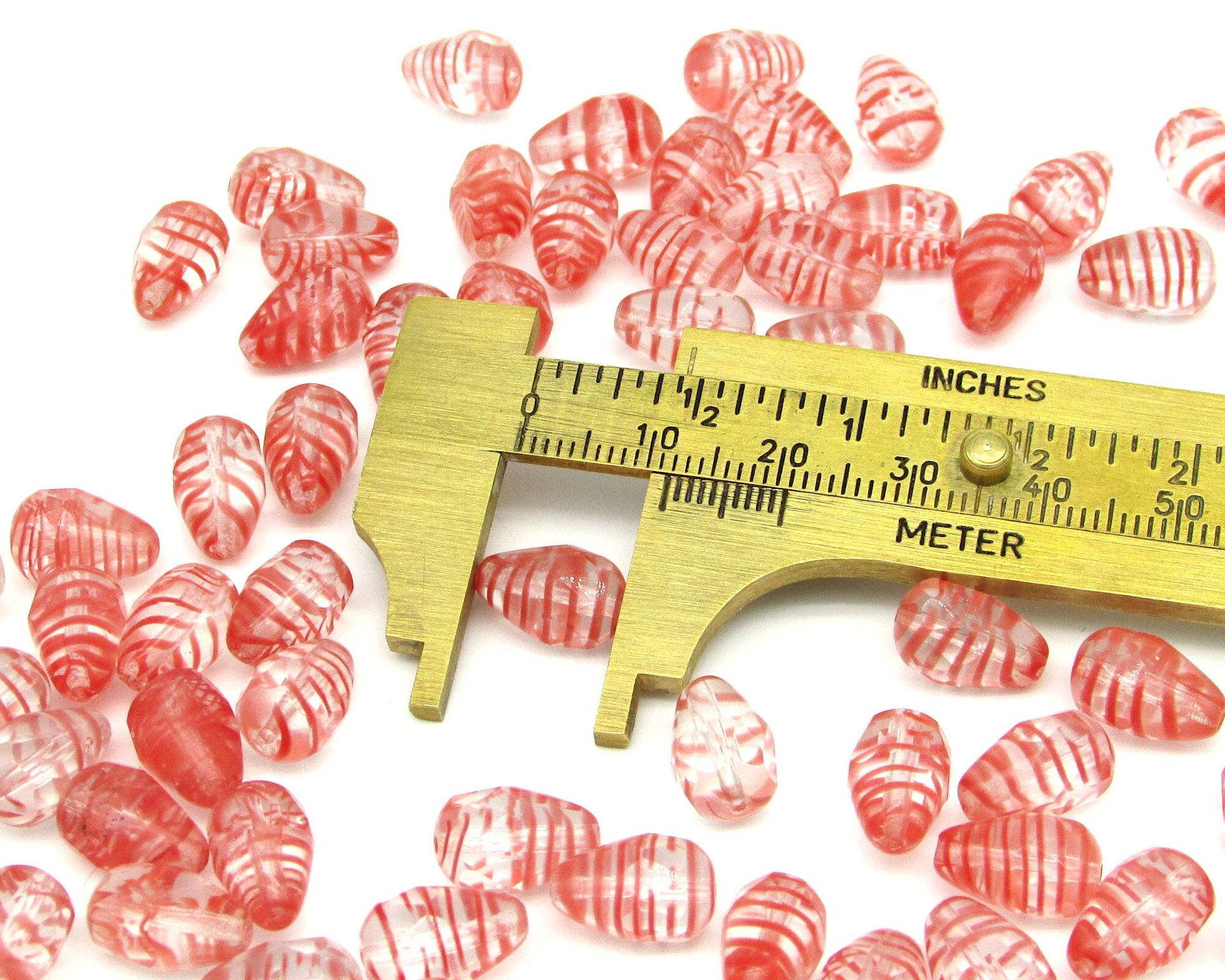 12x8mm Striped Teardrops, 2-Tone Faceted Pearshape Czech Glass Beads (23)