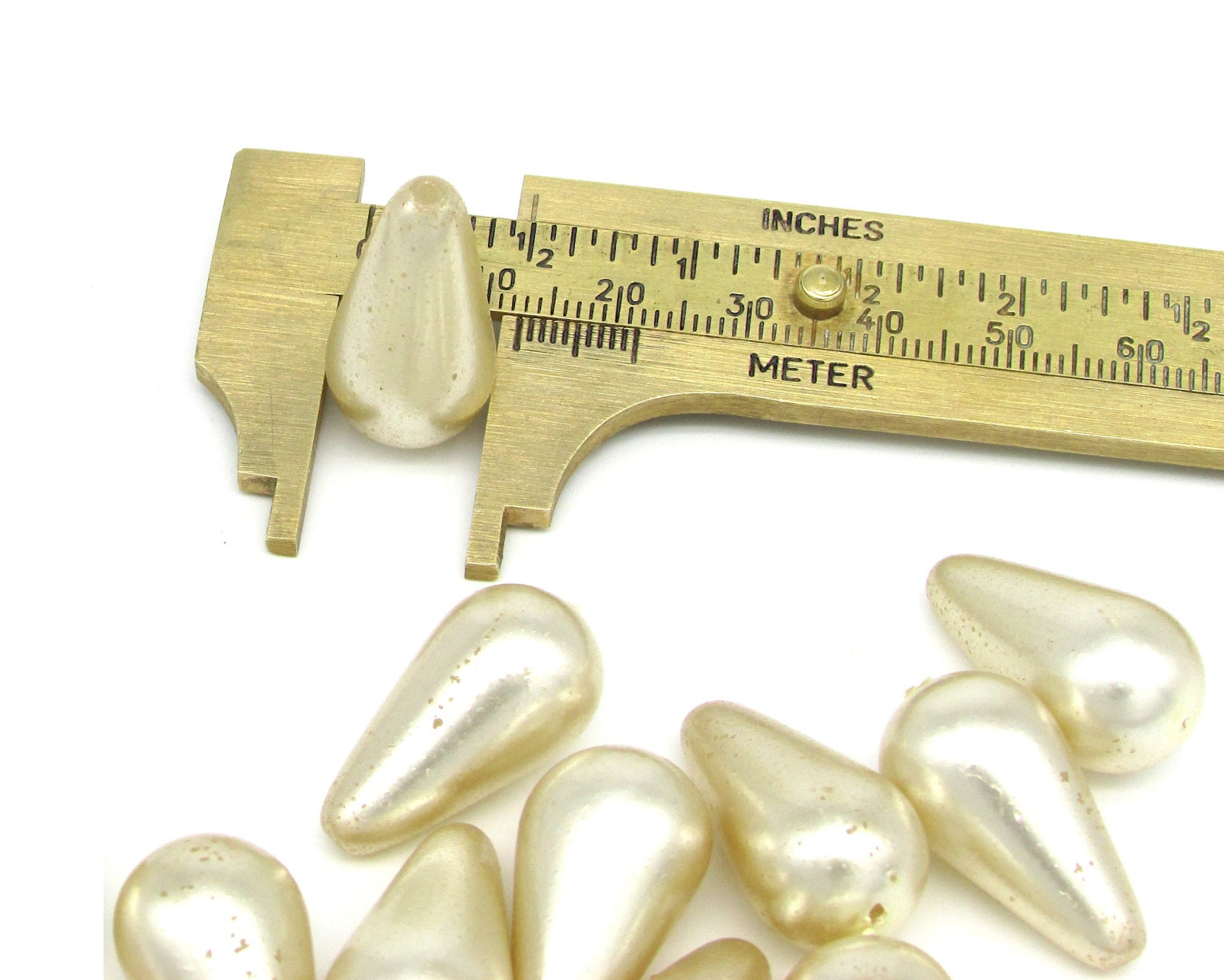 24x13mm Large Teardrops, Opaque Champagne Focal Beads, Czech Glass Pearls (9)