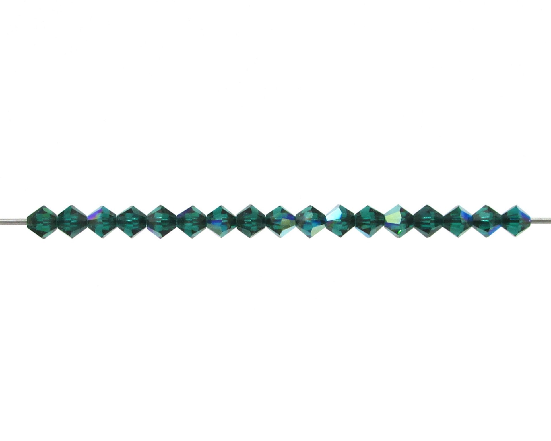 Vintage 4mm Bicone Beads, Emerald AB Machine Cut Crystal