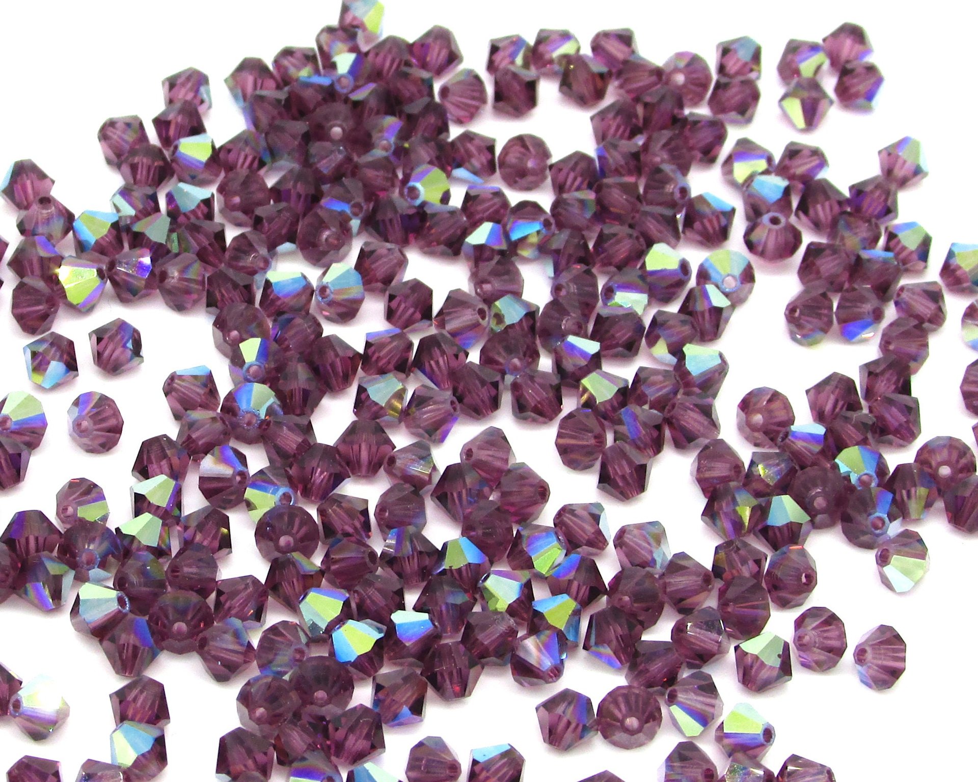 4mm Amethyst AB Bicone Machine Cut Crystal Beads