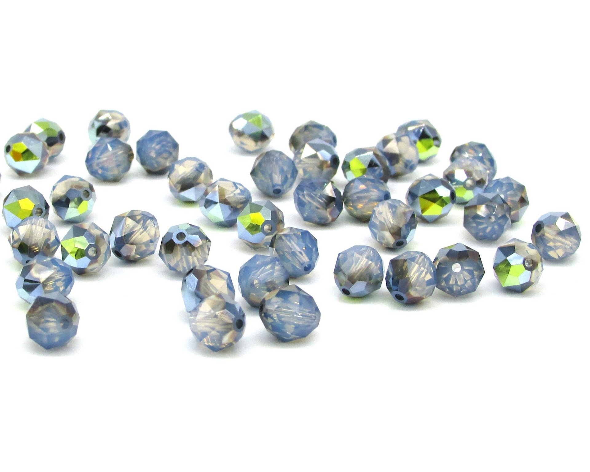 6mm Faceted Round Beads, White Opal Starshine Machine Cut Crystal (22)