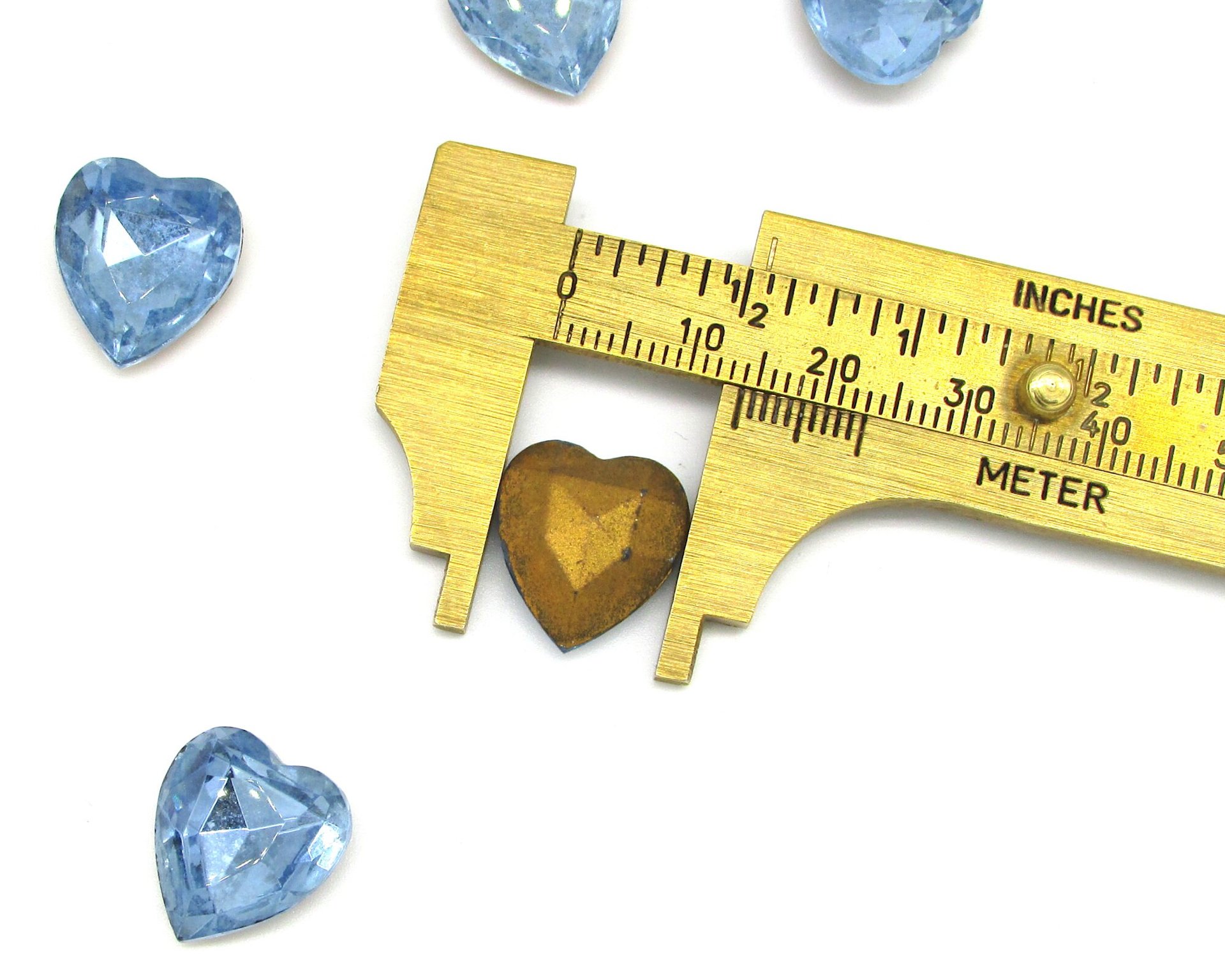 15mm Light Sapphire Heart Rhinestones, Vintage Point Back Glass Gems (6)