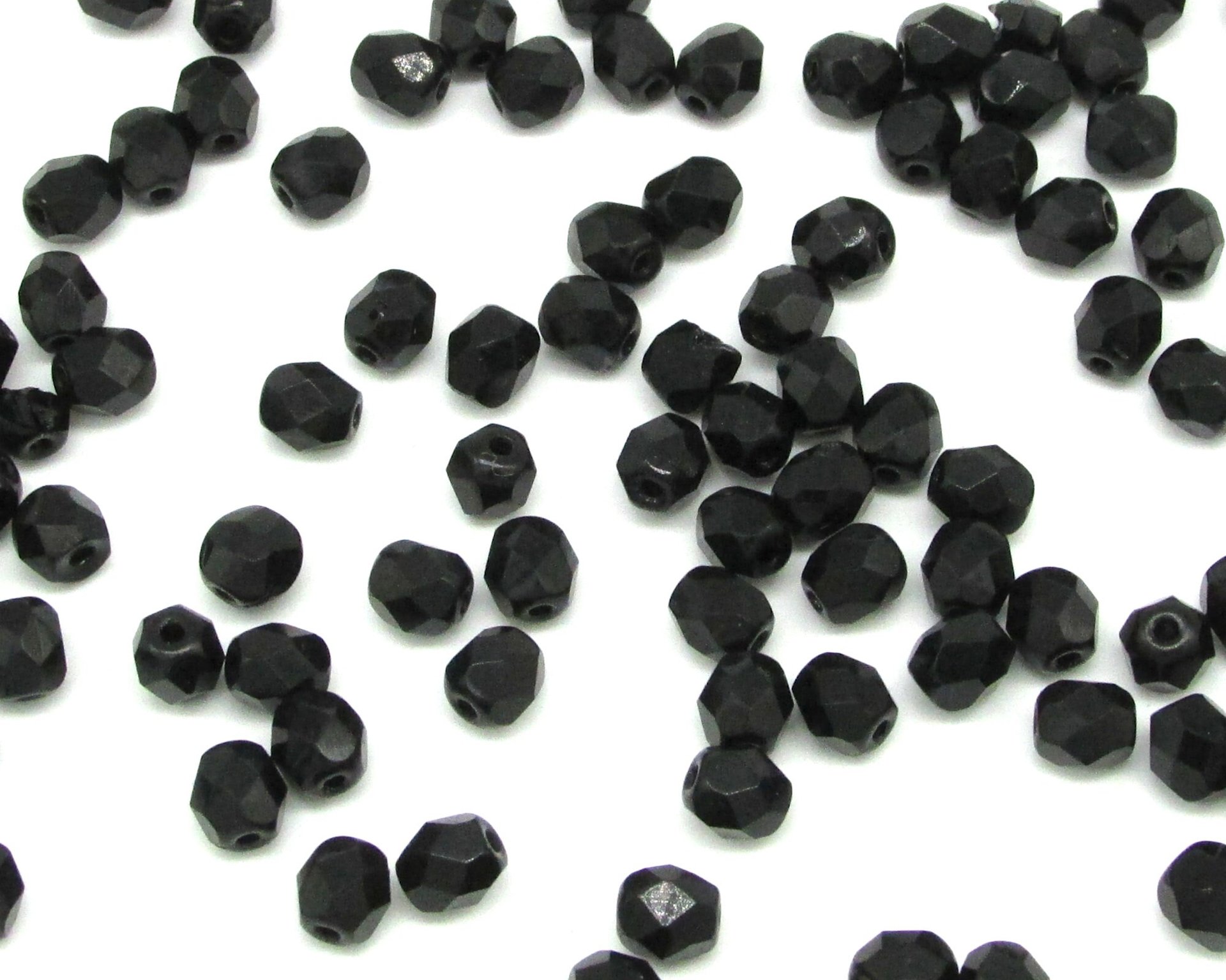 5x4.5mm Faceted Oval Beads, Opaque Jet Black Czech Fire Polished Glass