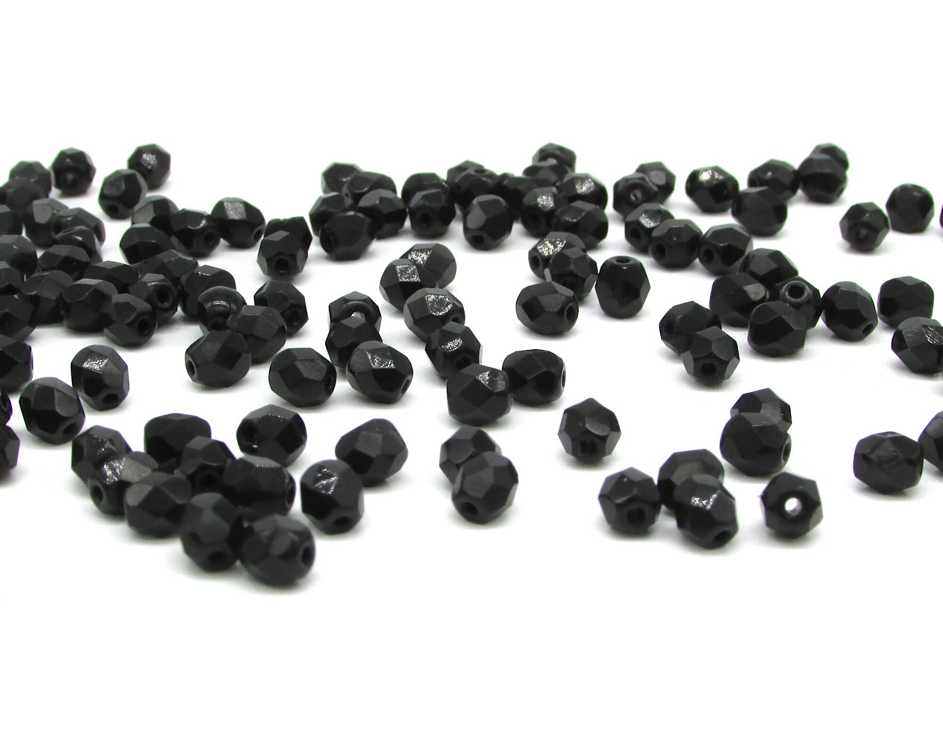 5x4.5mm Faceted Oval Beads, Opaque Jet Black Czech Fire Polished Glass