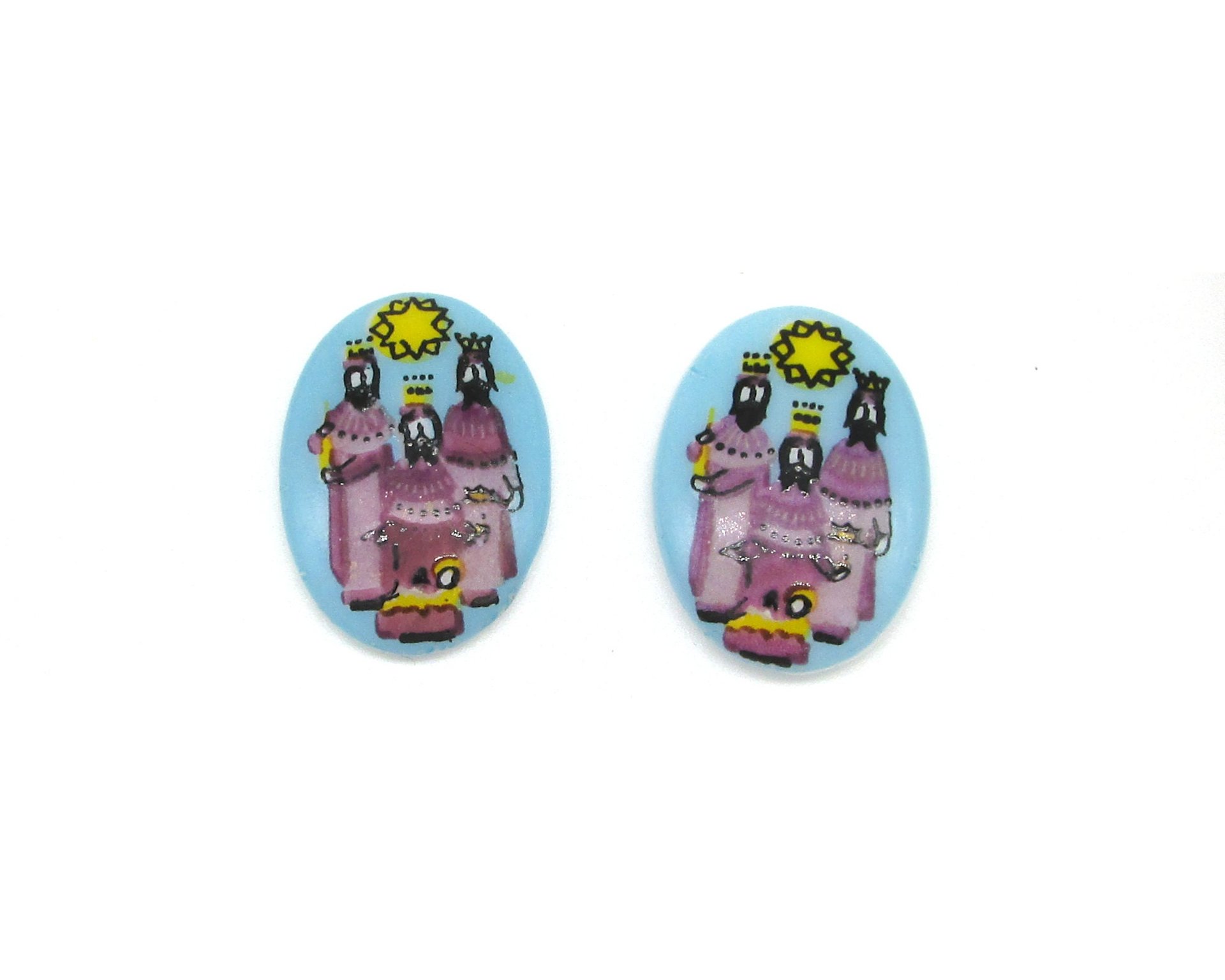 18x13mm Flat Oval Cabochons, Vintage Christmas Limoge Assortment