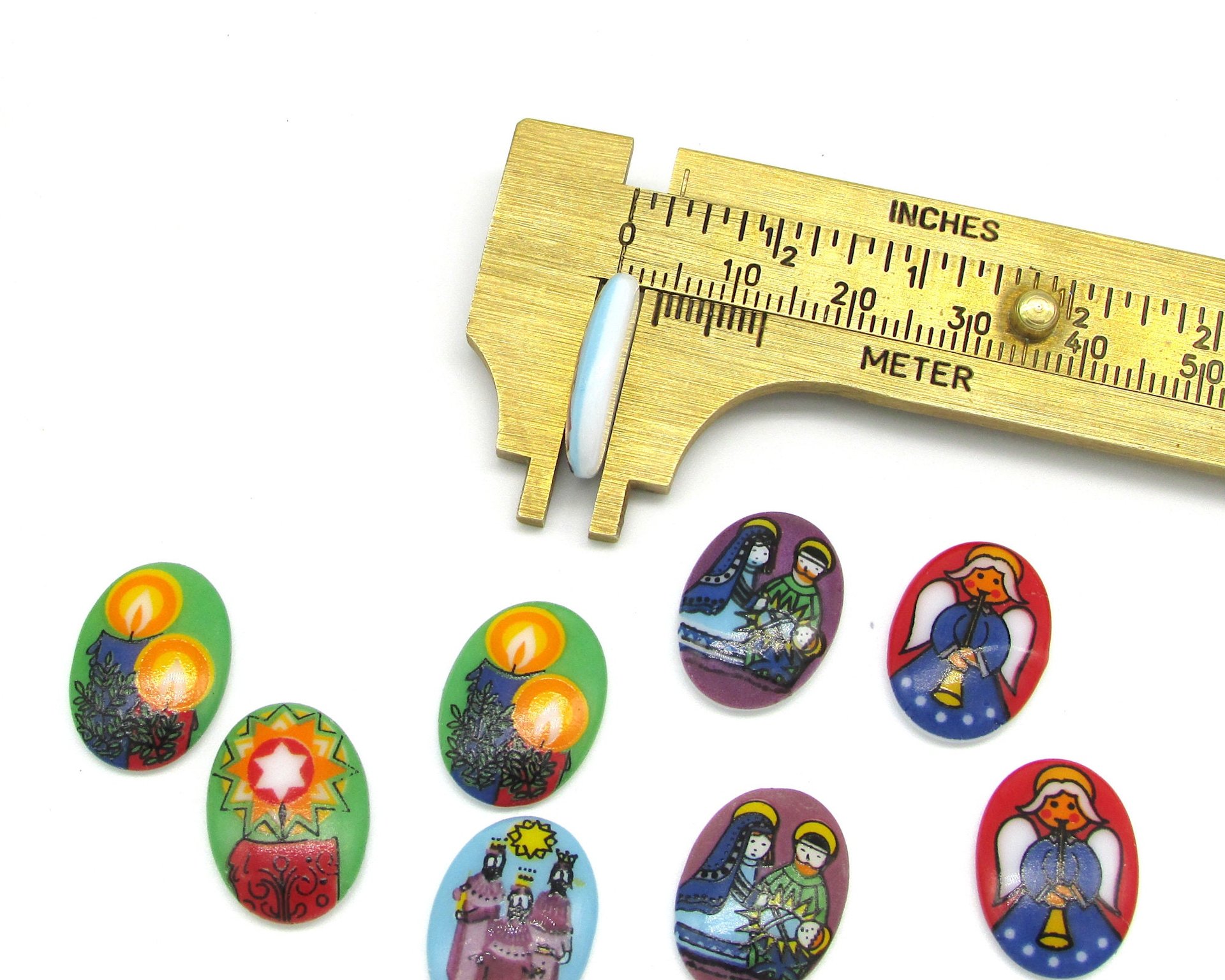 18x13mm Flat Oval Cabochons, Vintage Christmas Limoge Assortment