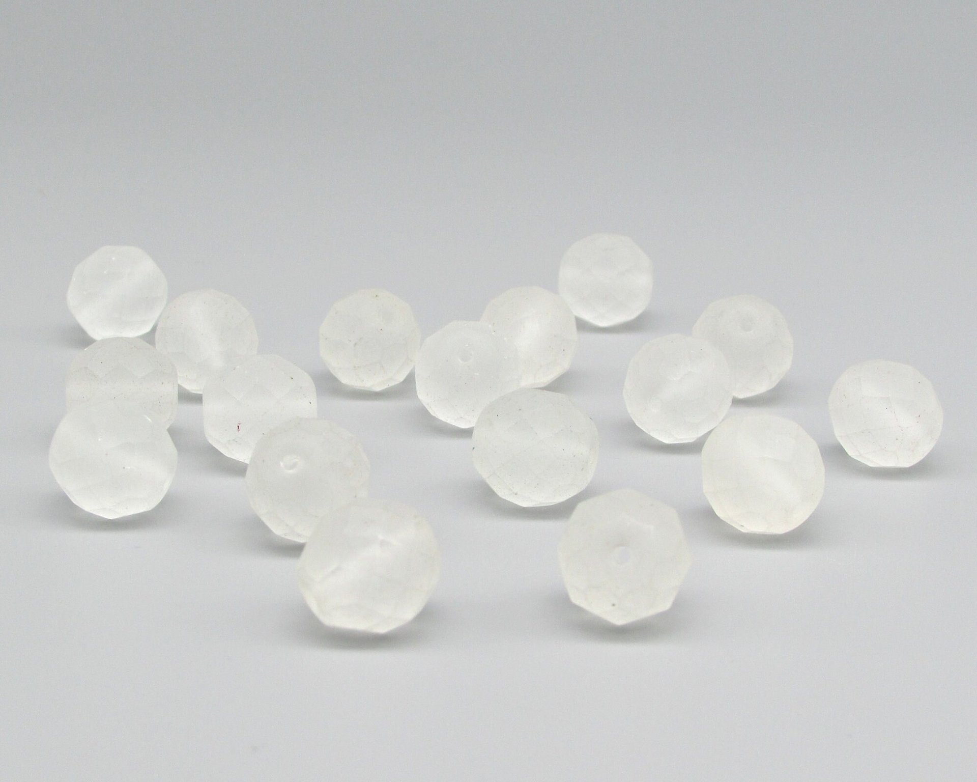 12mm Faceted Round Beads, Matte Crystal Fire Polished Czech Glass