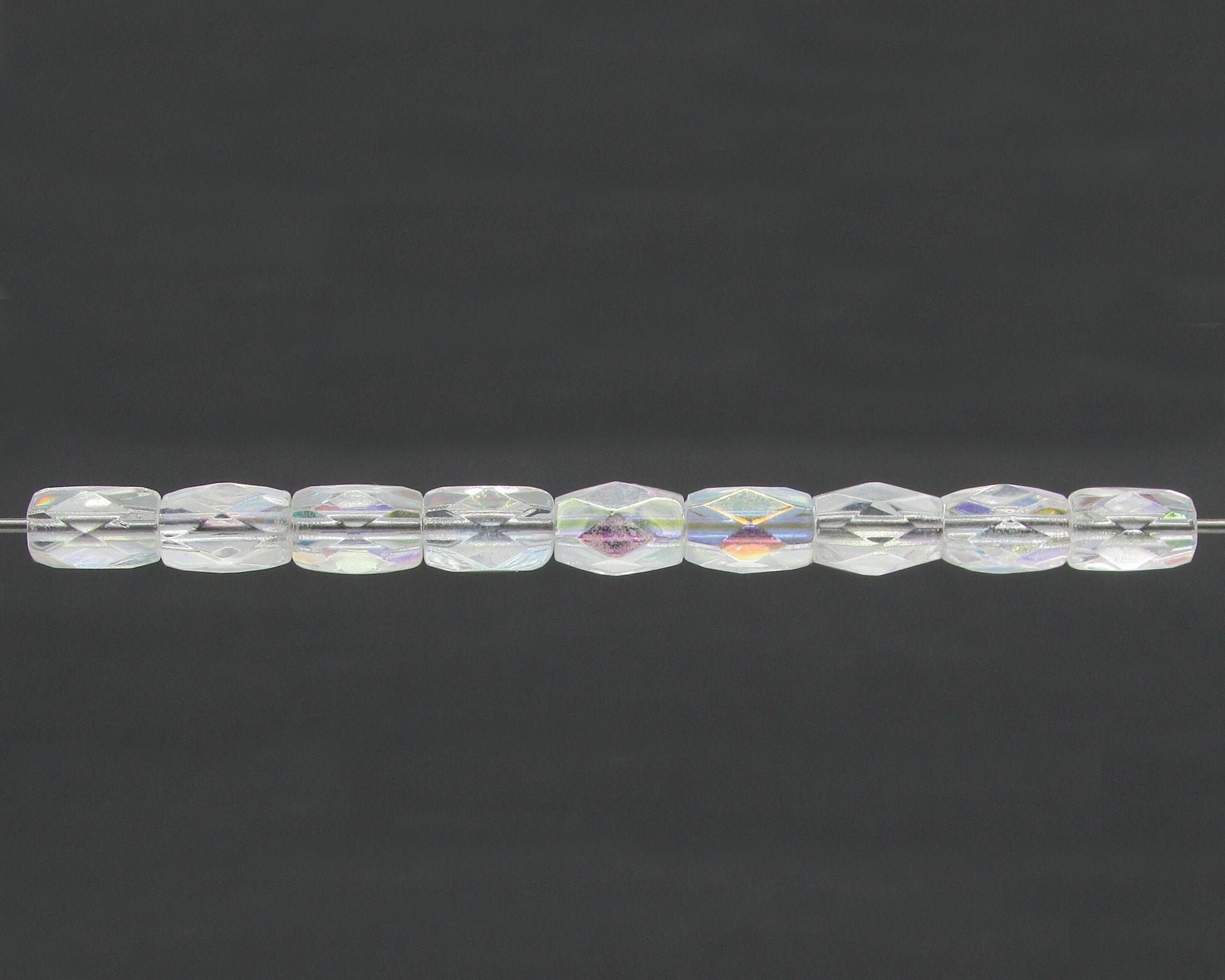 7x5mm Faceted Oval Barrels, Crystal AB Fire Polished Czech Glass Beads