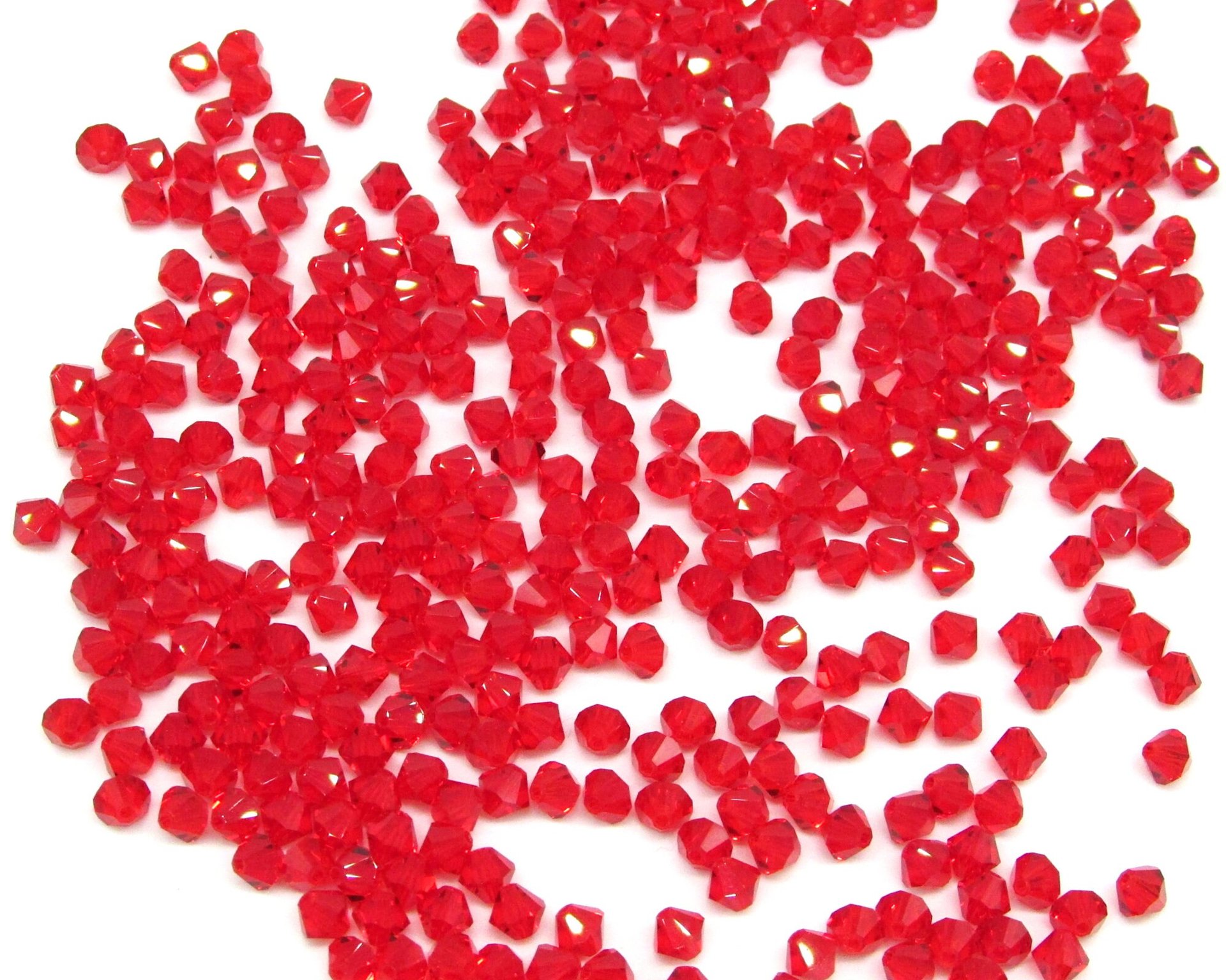 Vintage 4mm Faceted Bicones, Light Siam Red Vintage Machine Cut Crystal Beads