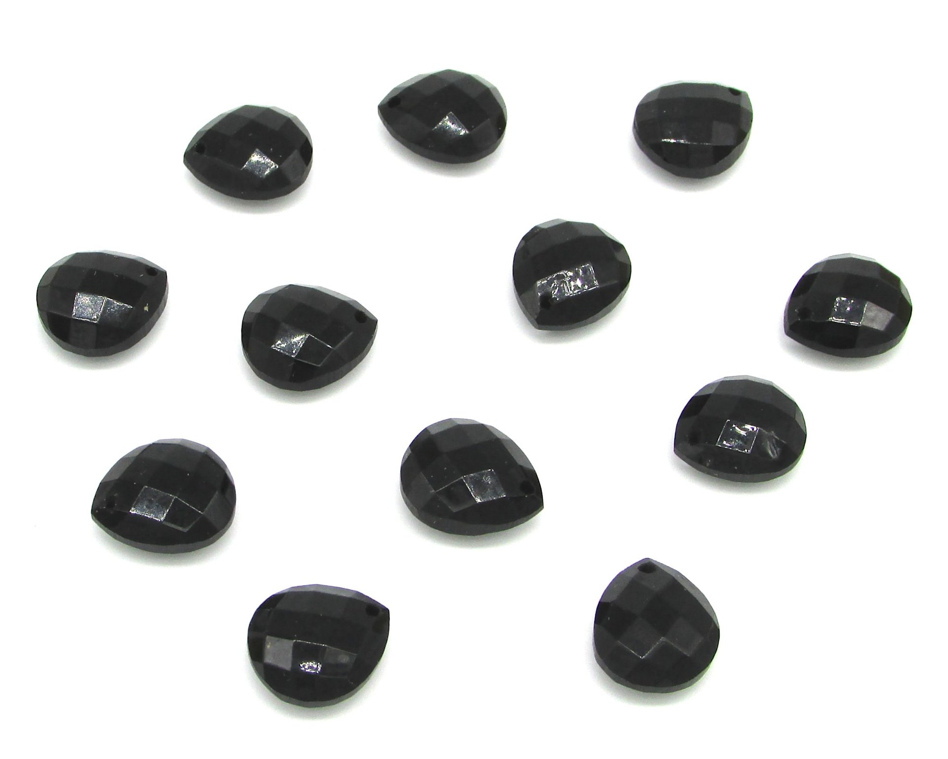 11x10mm Flat Teardrop Briolettes, Jet Black Faceted Czech Glass Beads