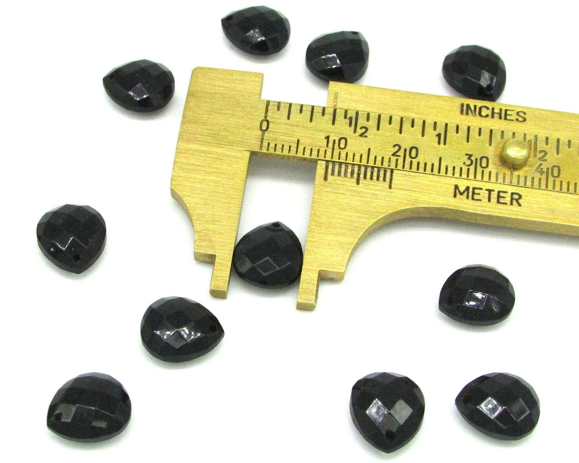 11x10mm Flat Teardrop Briolettes, Jet Black Faceted Czech Glass Beads