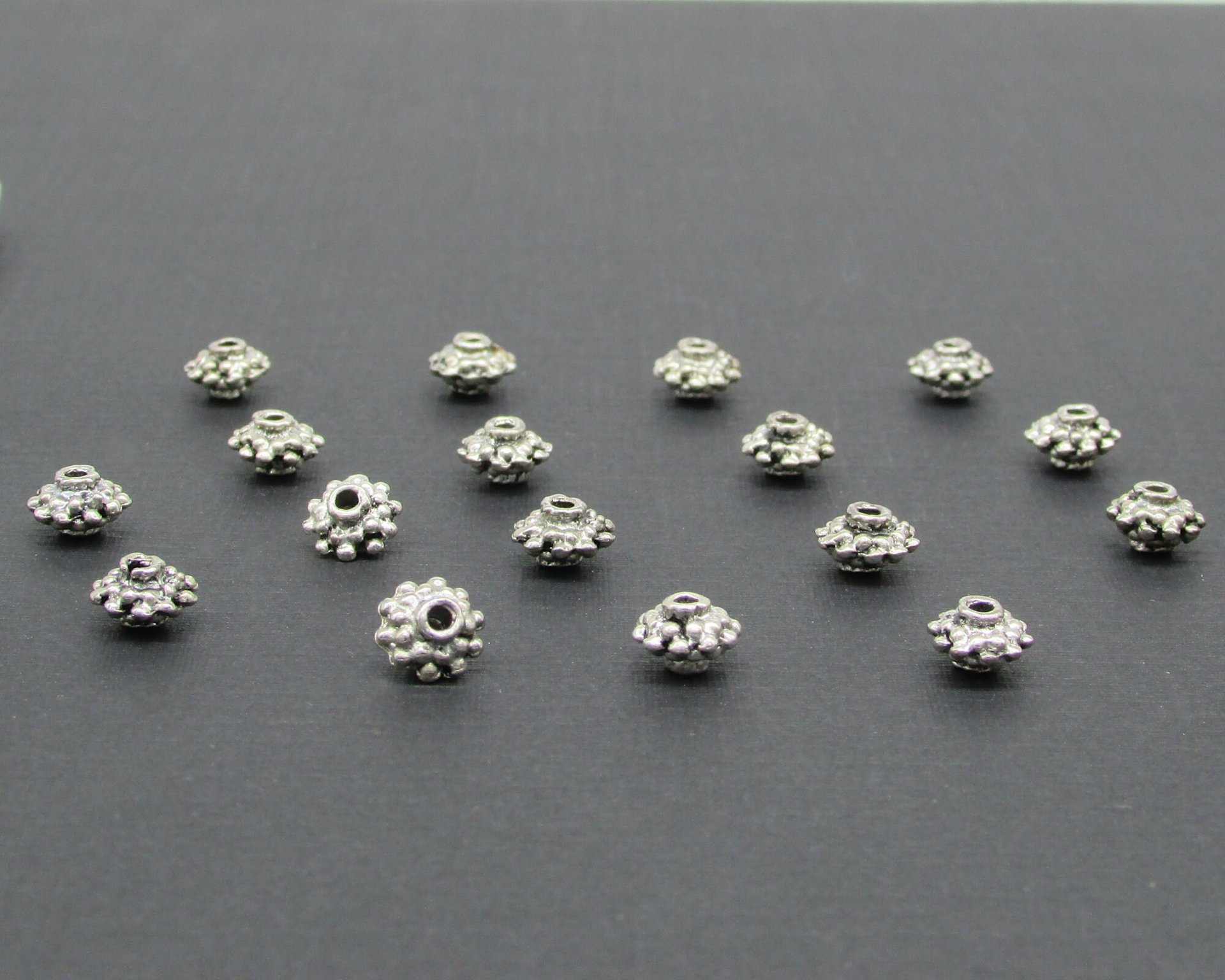 Silver-Plated Double Daisy Rondelles, 4.5x7mm Small Spacer Beads (17)