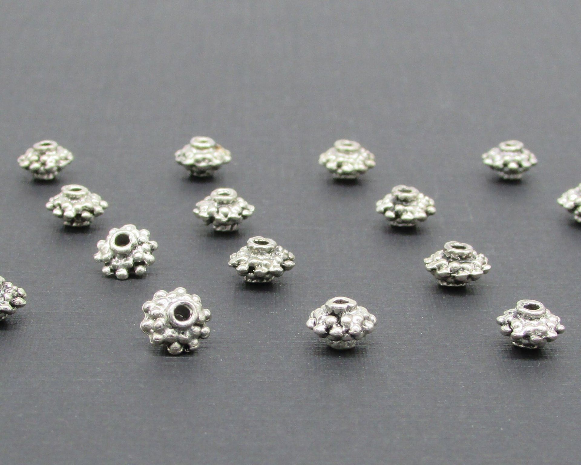 Silver-Plated Double Daisy Rondelles, 4.5x7mm Small Spacer Beads (17)