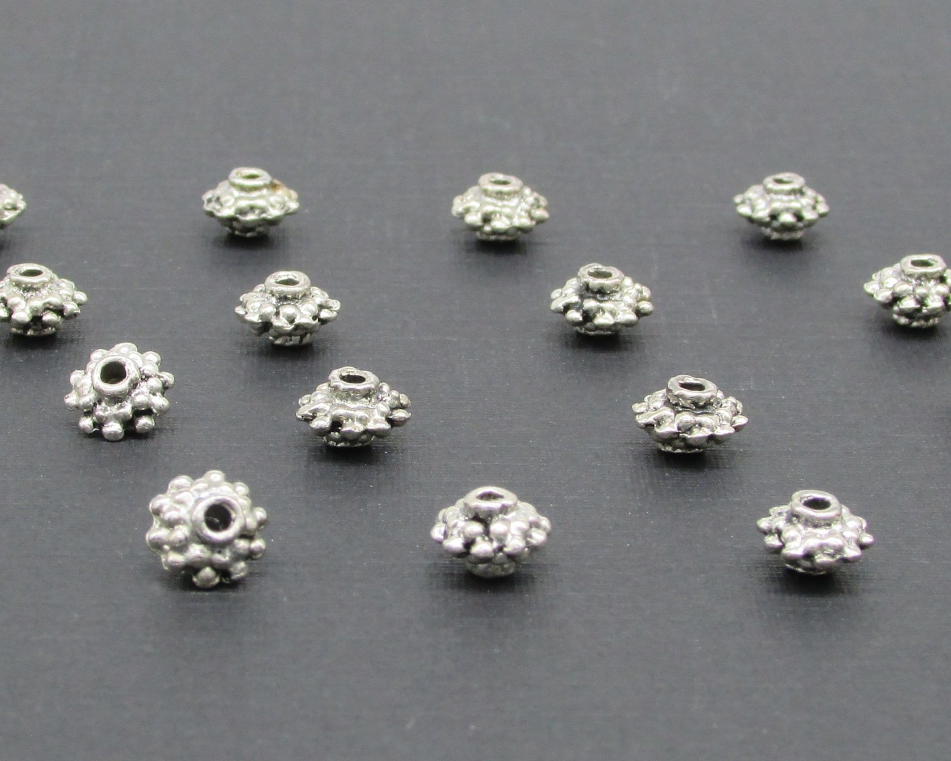 Silver-Plated Double Daisy Rondelles, 4.5x7mm Small Spacer Beads (17)