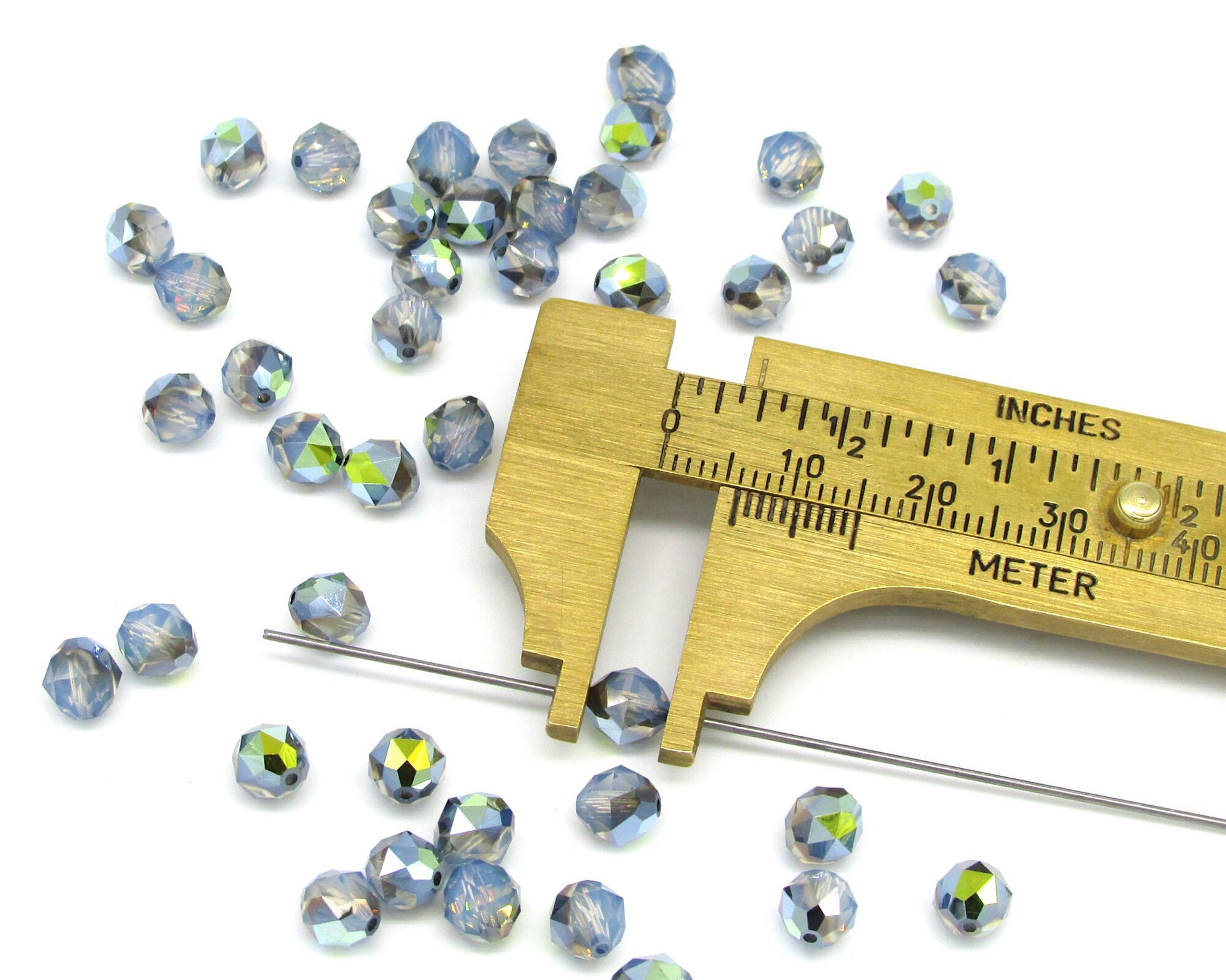 6mm Faceted Round Beads, White Opal Starshine Machine Cut Crystal (22)