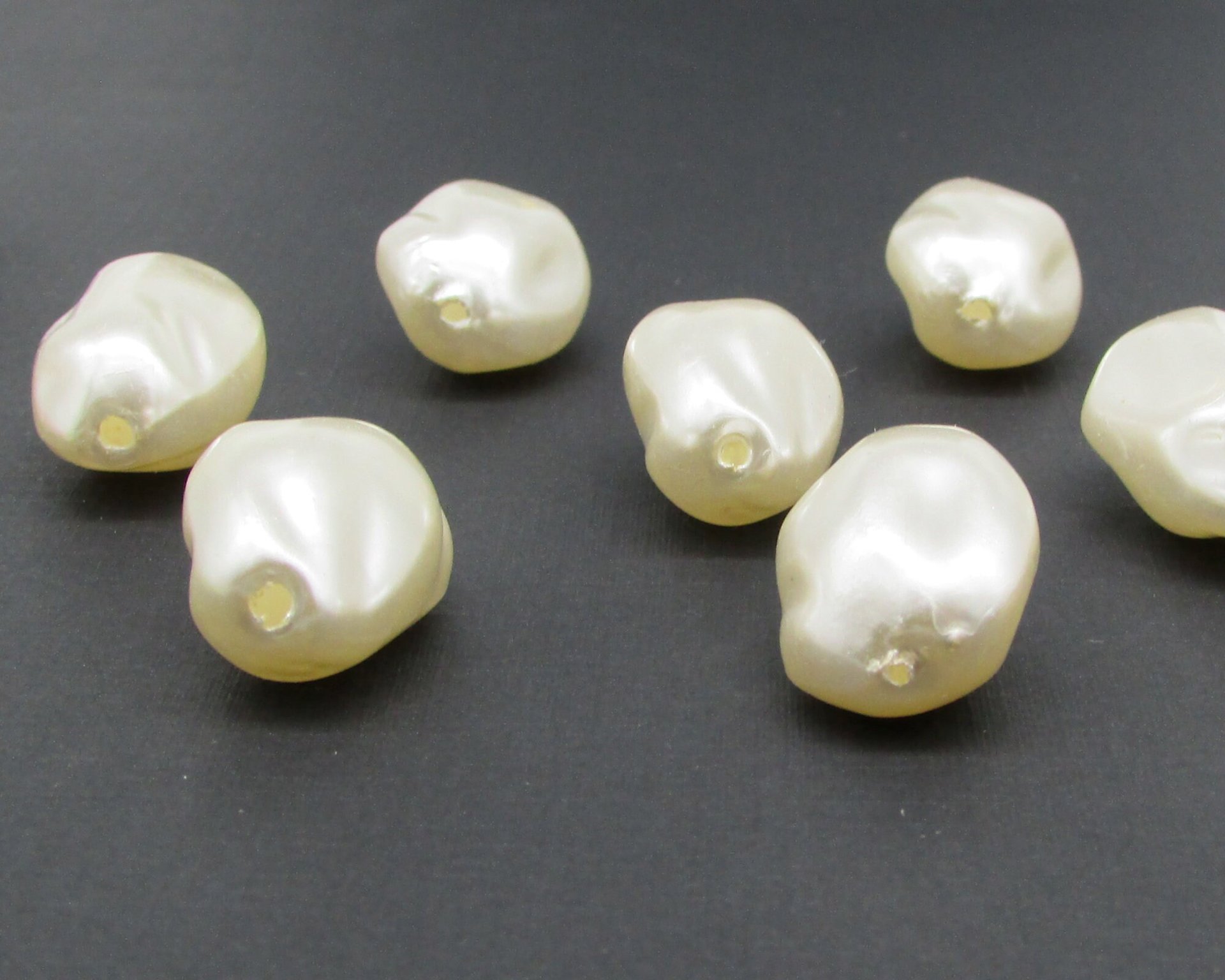 Vintage Cream Lustre Beads, 25x17mm Baroque Oval Plastic Pearls (12)