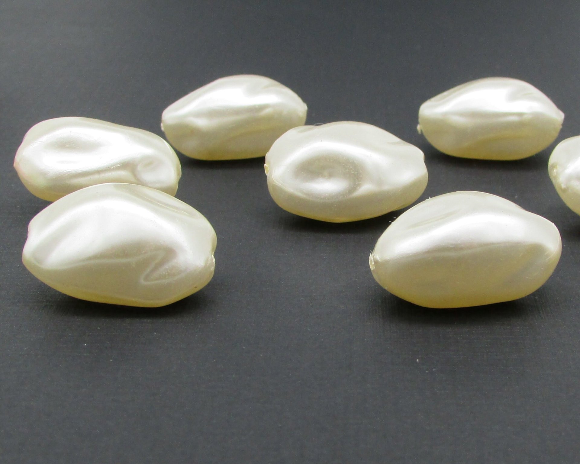 Vintage Cream Lustre Beads, 25x17mm Baroque Oval Plastic Pearls (12)