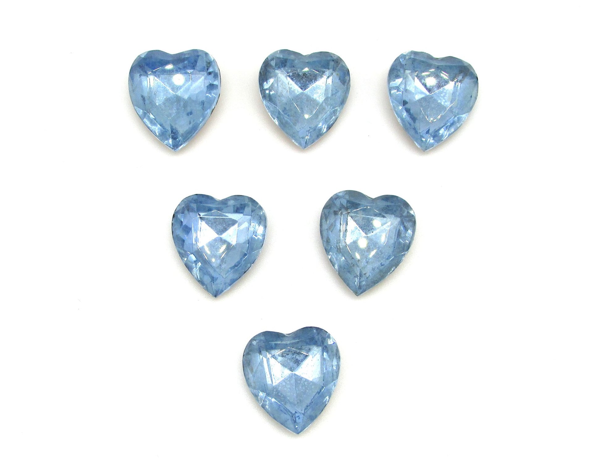 15mm Light Sapphire Heart Rhinestones, Vintage Point Back Glass Gems (6)