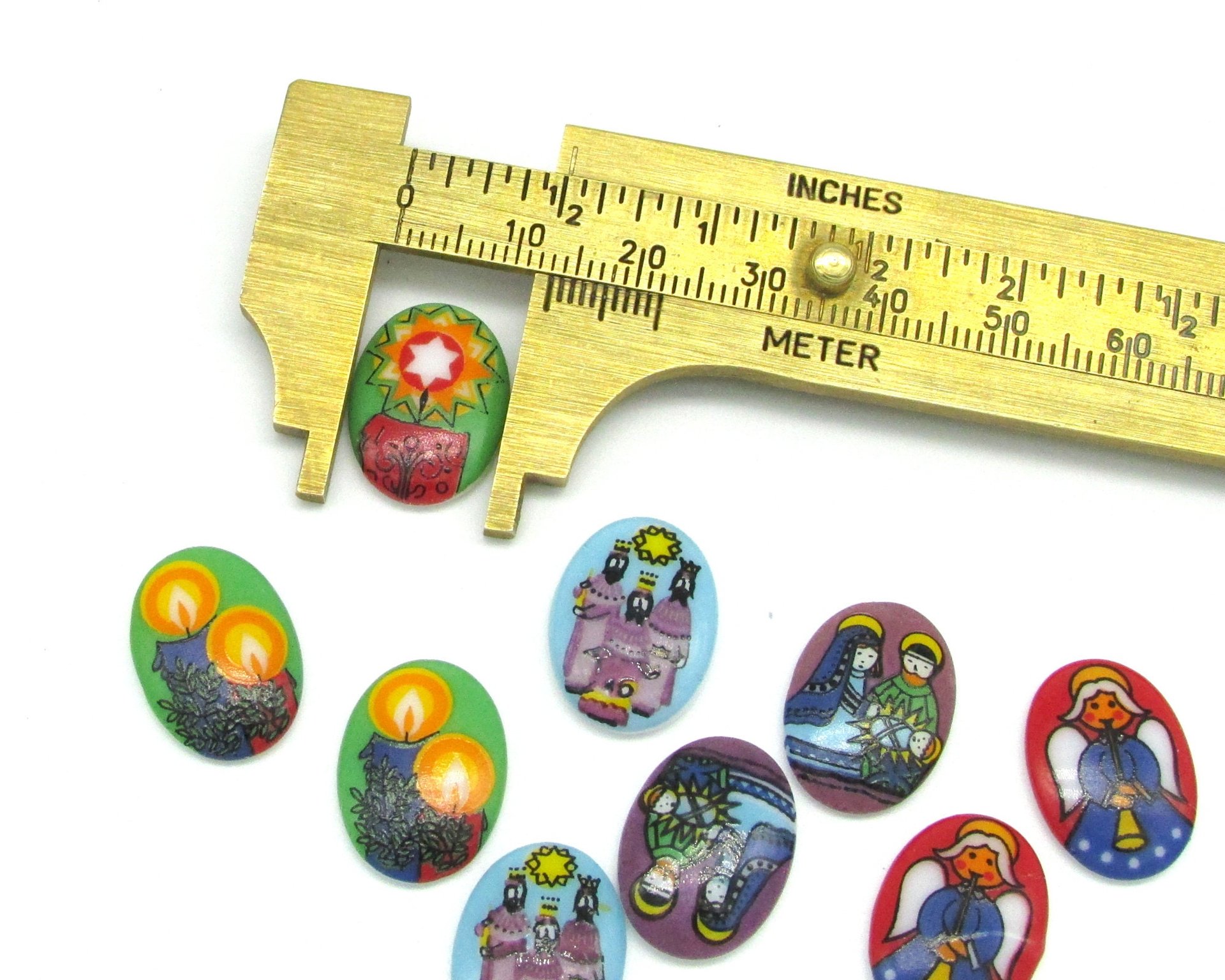18x13mm Flat Oval Cabochons, Vintage Christmas Limoge Assortment