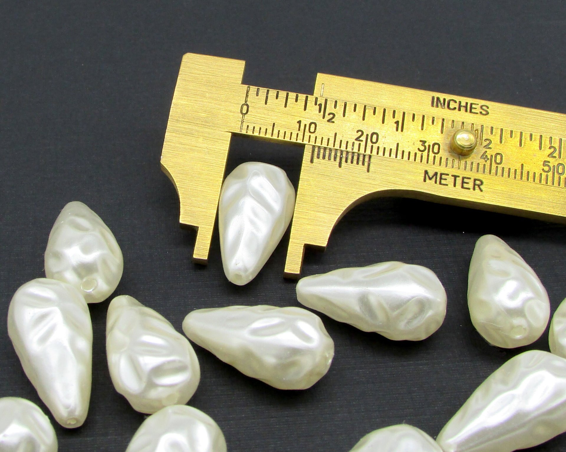 22x11.5mm Cream Teardrops, Vintage 27x13.5mm Beads,  30x15.75mm Textured Plastic Pearls