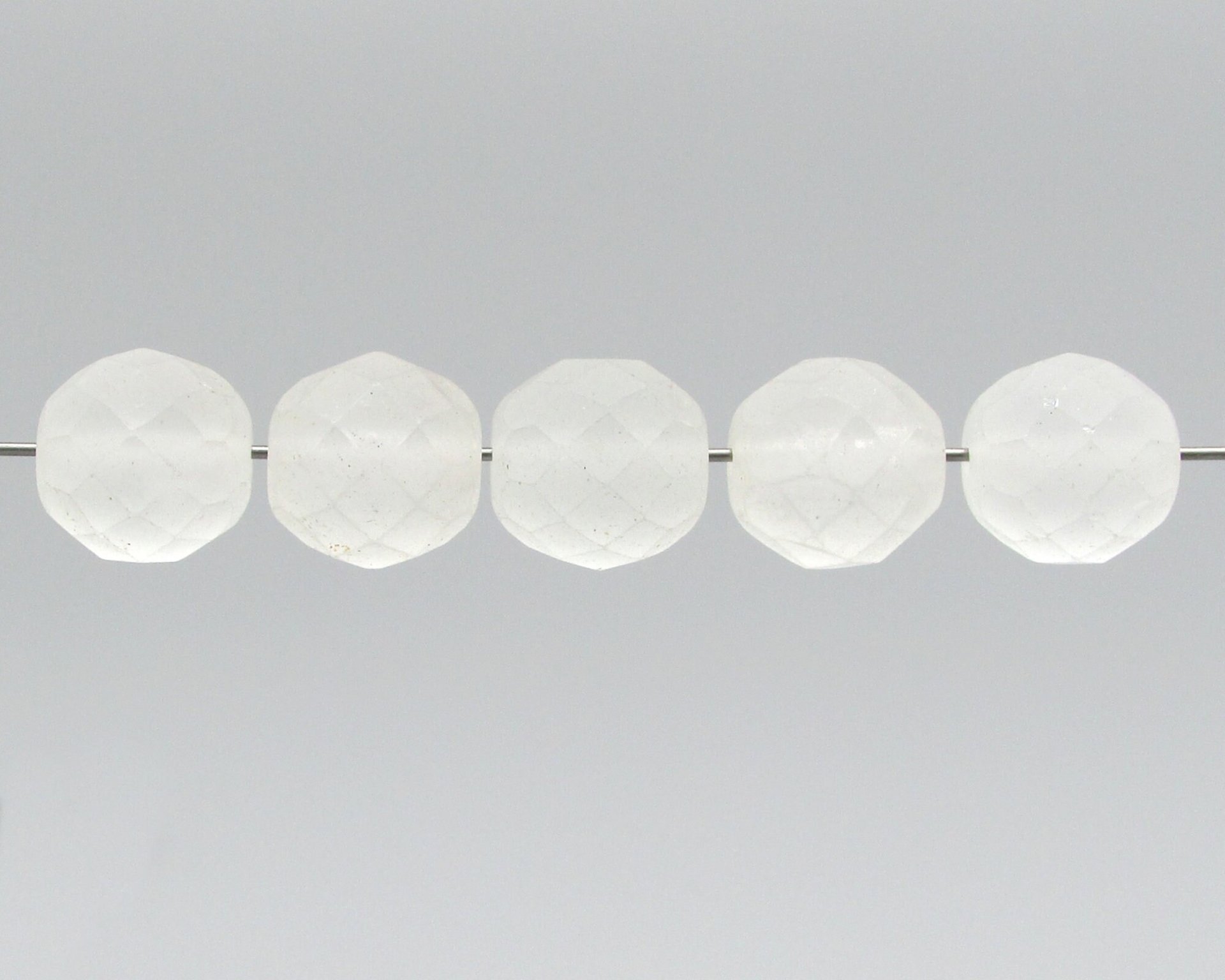 12mm Faceted Round Beads, Matte Crystal Fire Polished Czech Glass