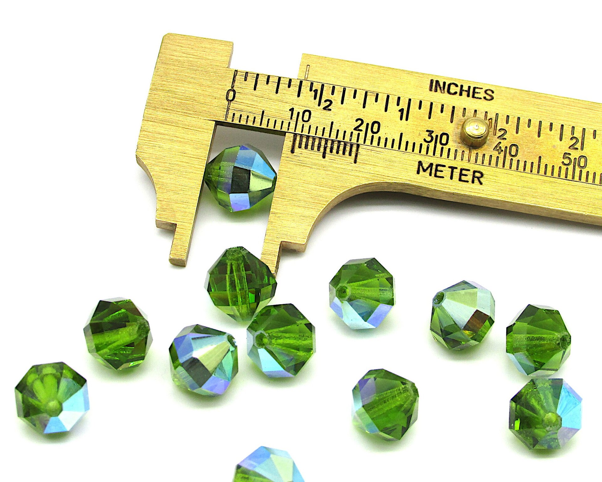10x10mm Faceted Polygons Beads, Emerald AB Vintage Machine Cut Crystal Octagons (12)