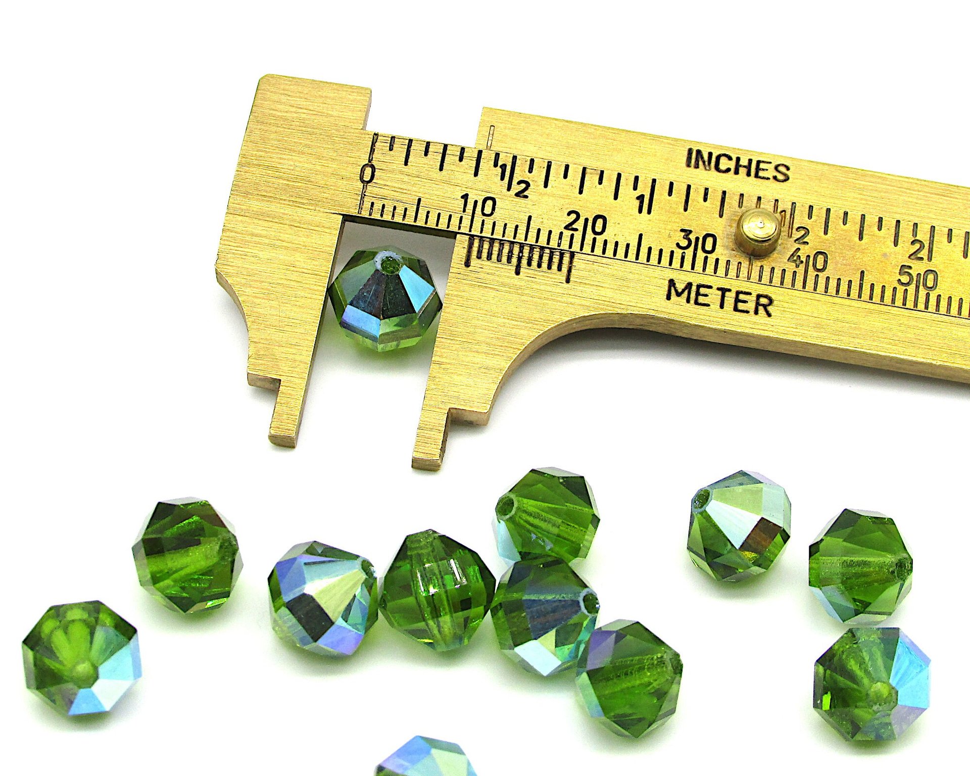 10x10mm Faceted Polygons Beads, Emerald AB Vintage Machine Cut Crystal Octagons (12)