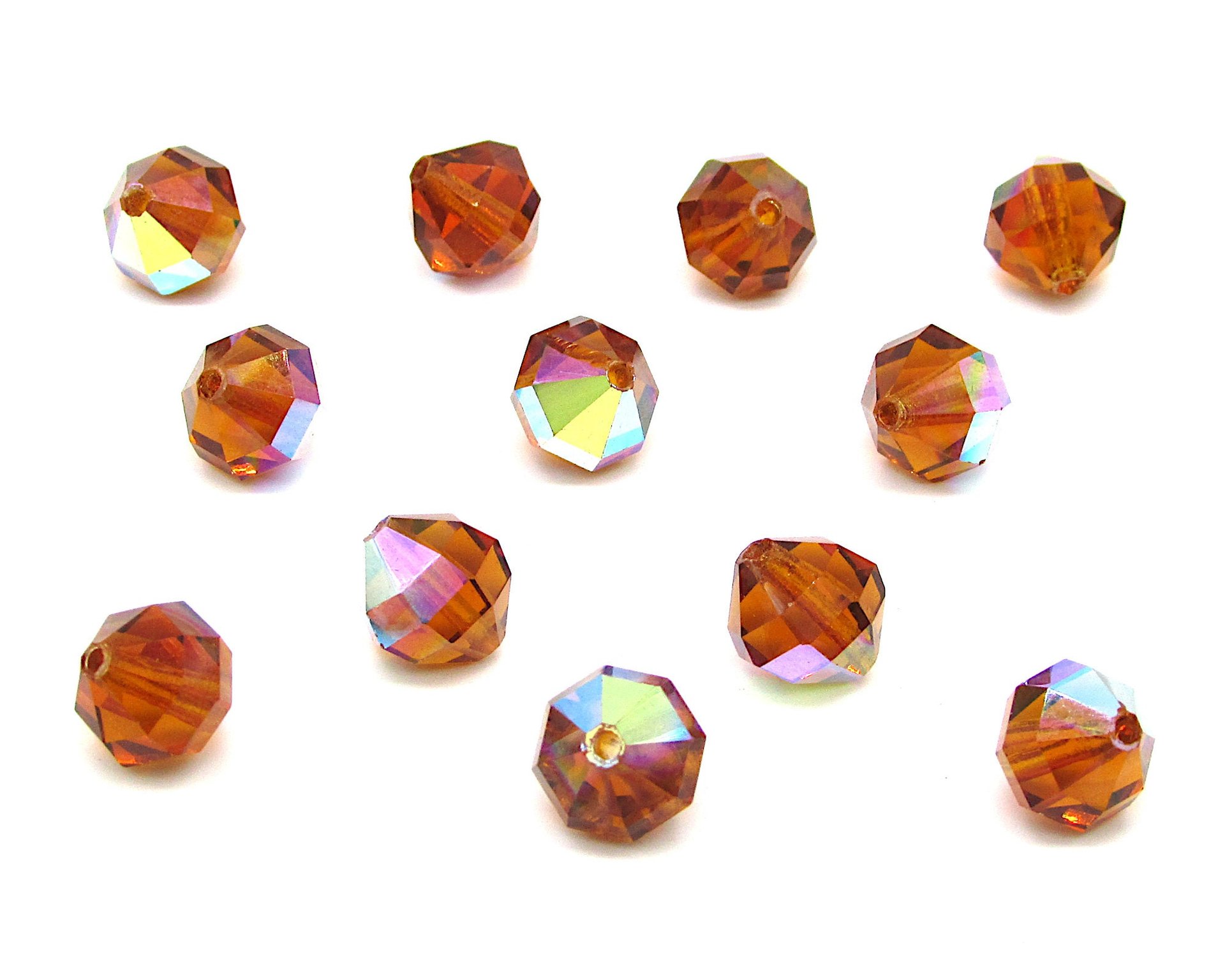 10mm Faceted Octagon Beads, Vintage Topaz AB Machine Cut Crystal