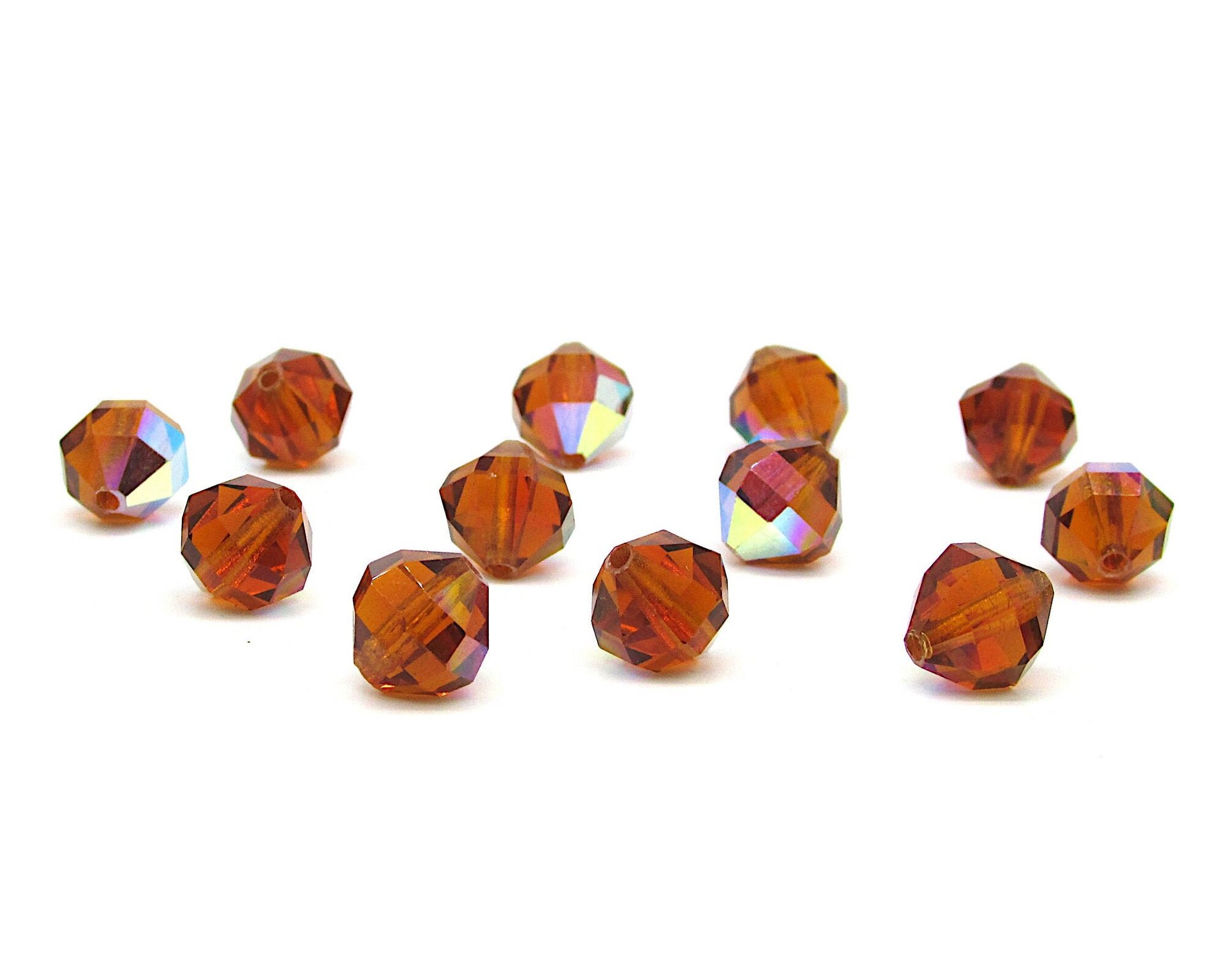 10mm Faceted Octagon Beads, Vintage Topaz AB Machine Cut Crystal