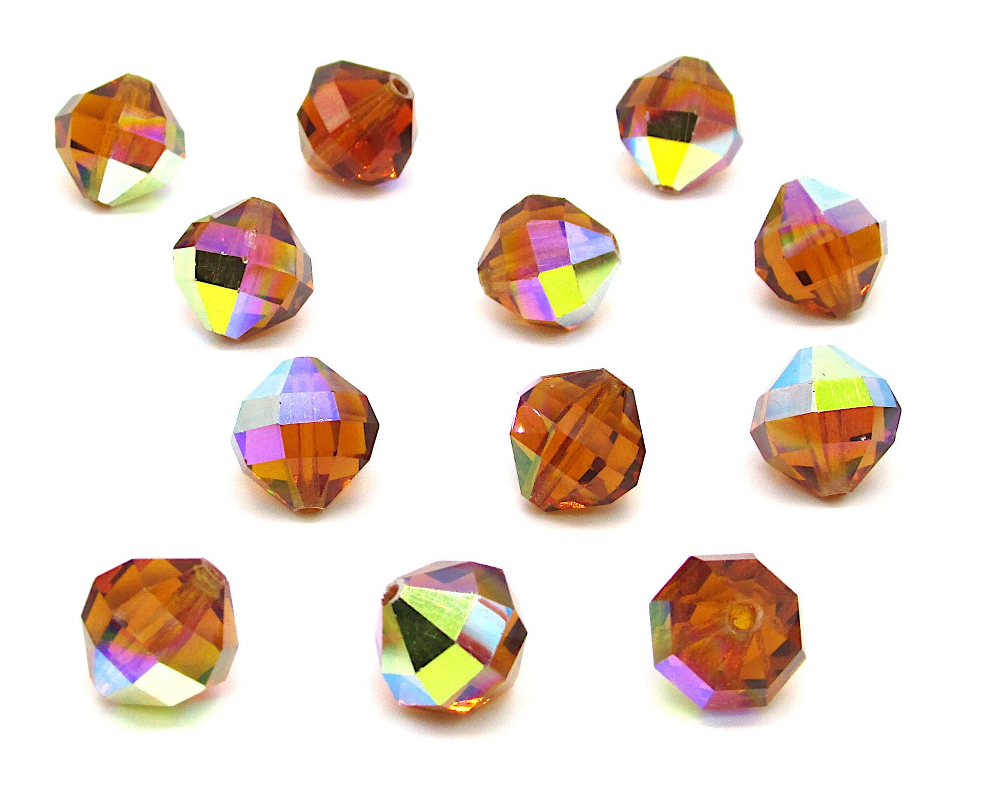 12x12mm Faceted Octagon Beads, Vintage Topaz AB Machine-Cut Iridescent Crystal Polygons (12)