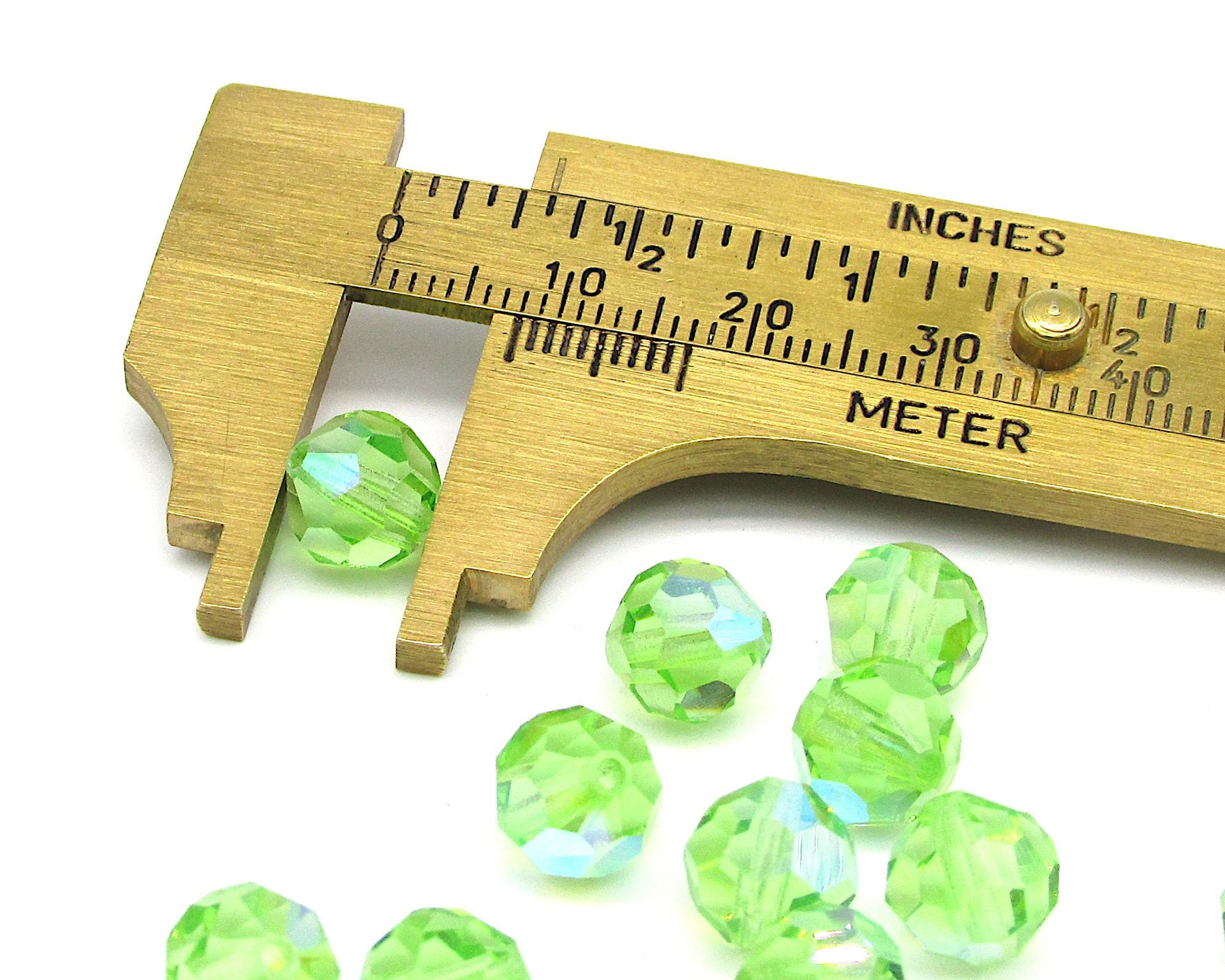 Vintage 8mm Faceted Rounds, Peridot AB Machine Cut Crystal Beads