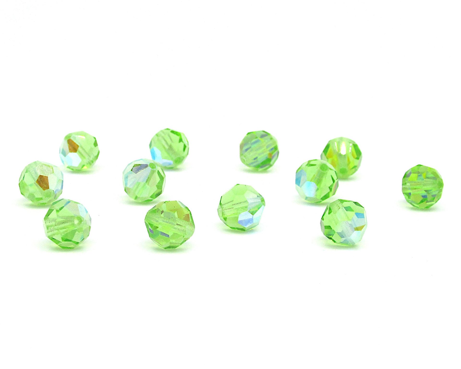 Vintage 8mm Faceted Rounds, Peridot AB Machine Cut Crystal Beads