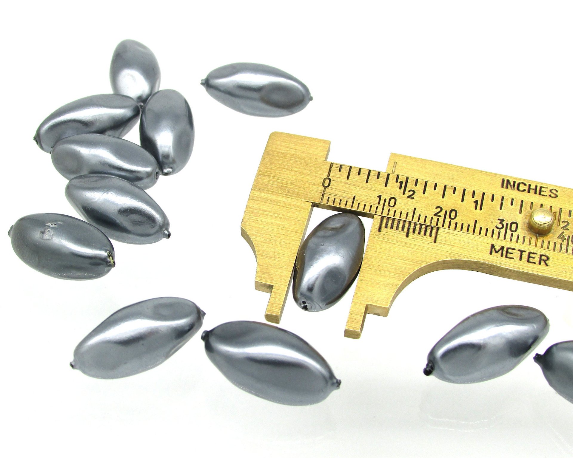 20x10mm Tapered Baroque Oval Beads, Dark Gray Plastic Pearls