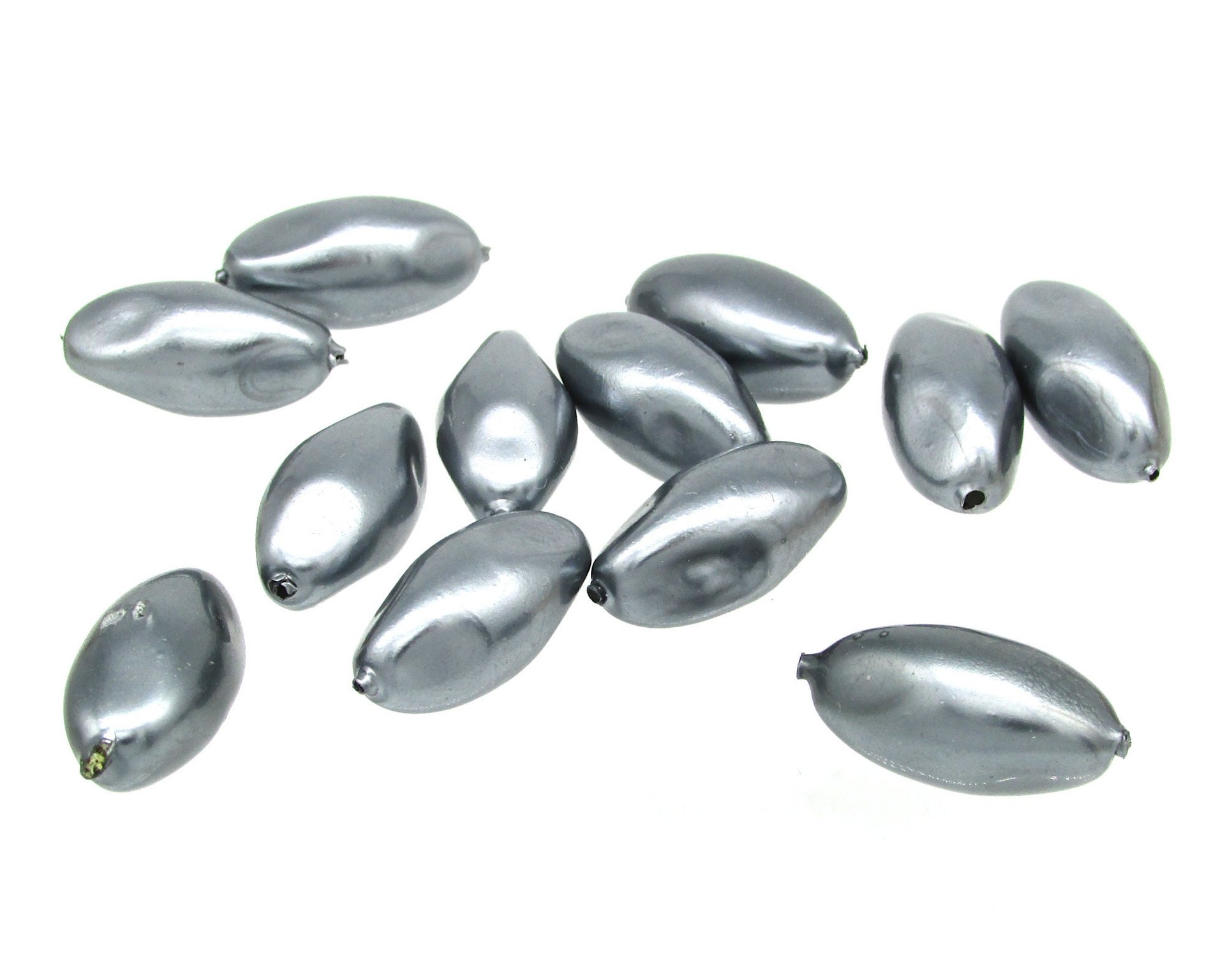 20x10mm Tapered Baroque Oval Beads, Dark Gray Plastic Pearls