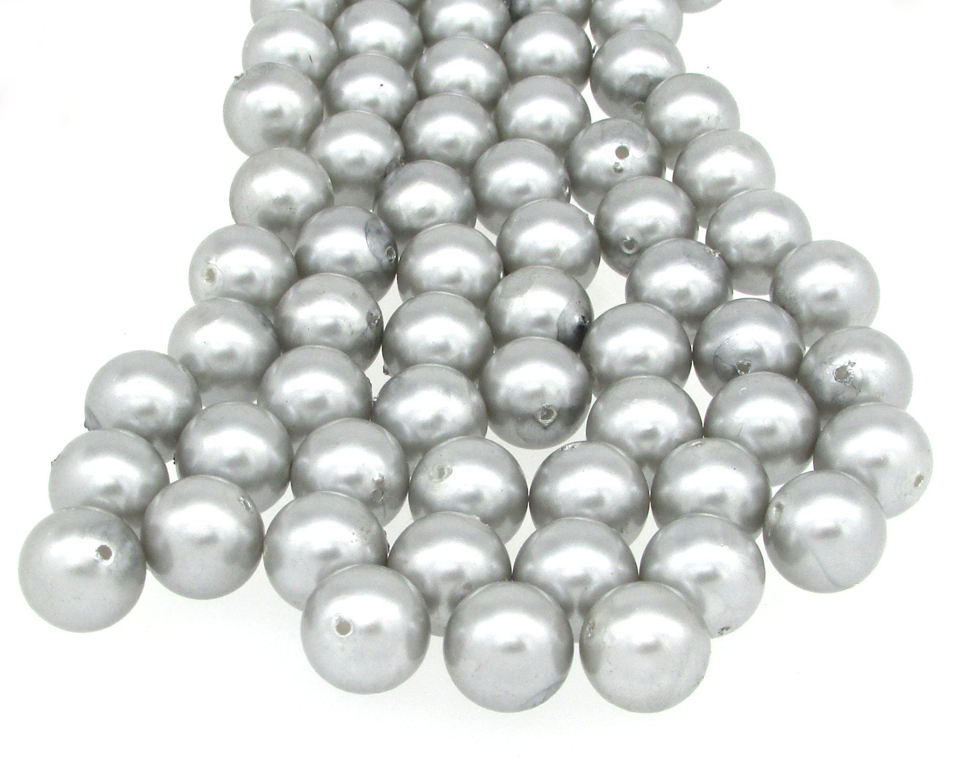 14mm Round Beads, Vintage Silver Gray Plastic Pearls