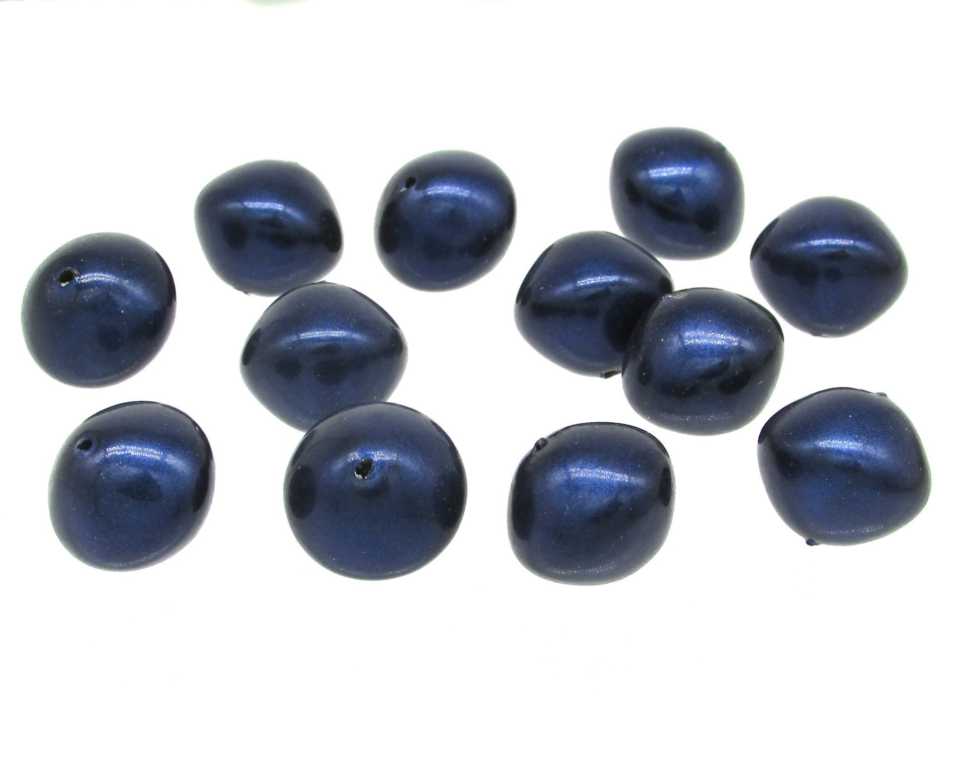 15mm Chubby Rondelles, Vintage 1960's Opaque Midnight Blue Plastic Pearls