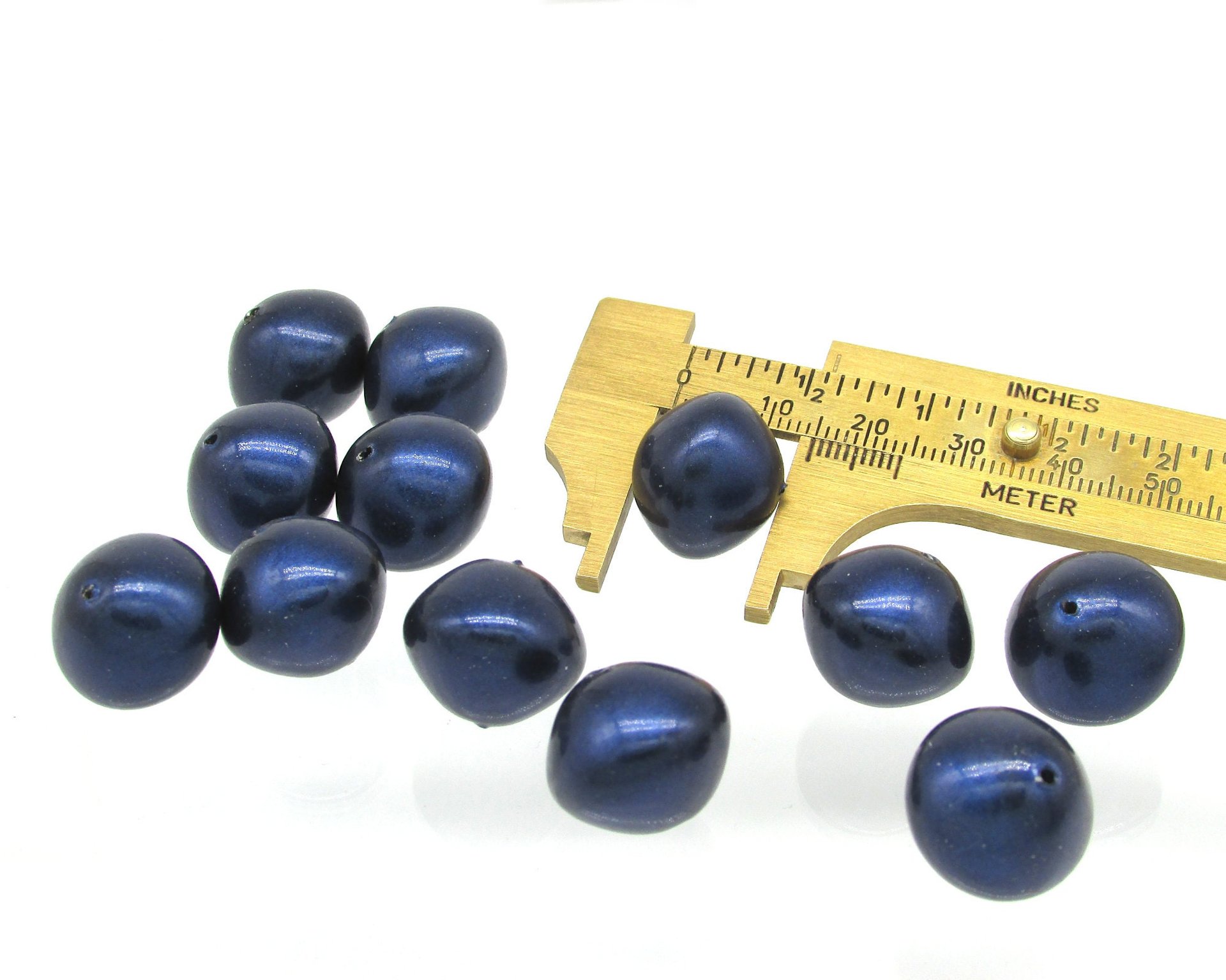 15mm Chubby Rondelles, Vintage 1960's Opaque Midnight Blue Plastic Pearls