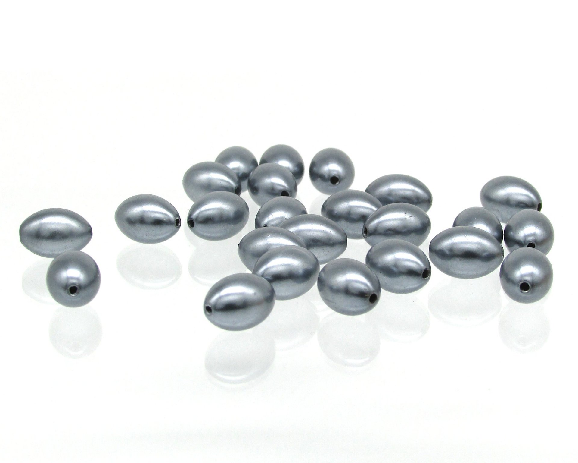 11.5x8mm Oval Beads, Opaque Dark Gray Tapered Barrels, Vintage Plastic Rice Pearls (24)